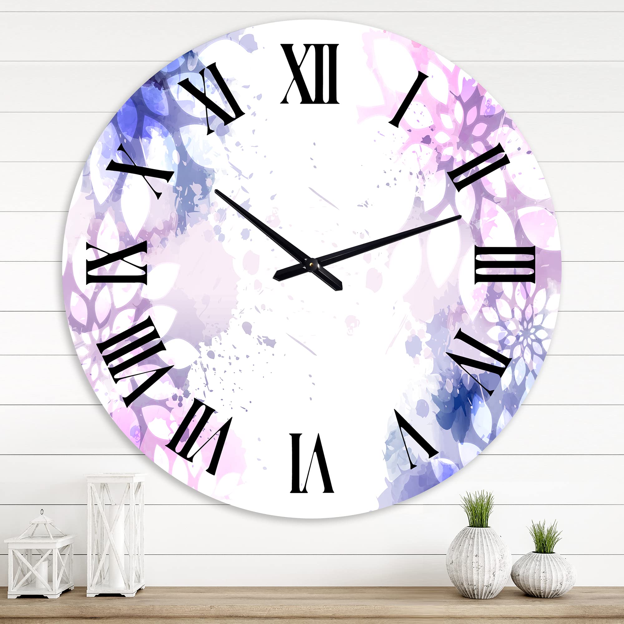 Modern Abstract Wall Clock - Purple & Pink with Colorful Splashes II, Large Fractal Design for Office & Home Decor | Perfect for Living Room, Bedroom, or Workspace