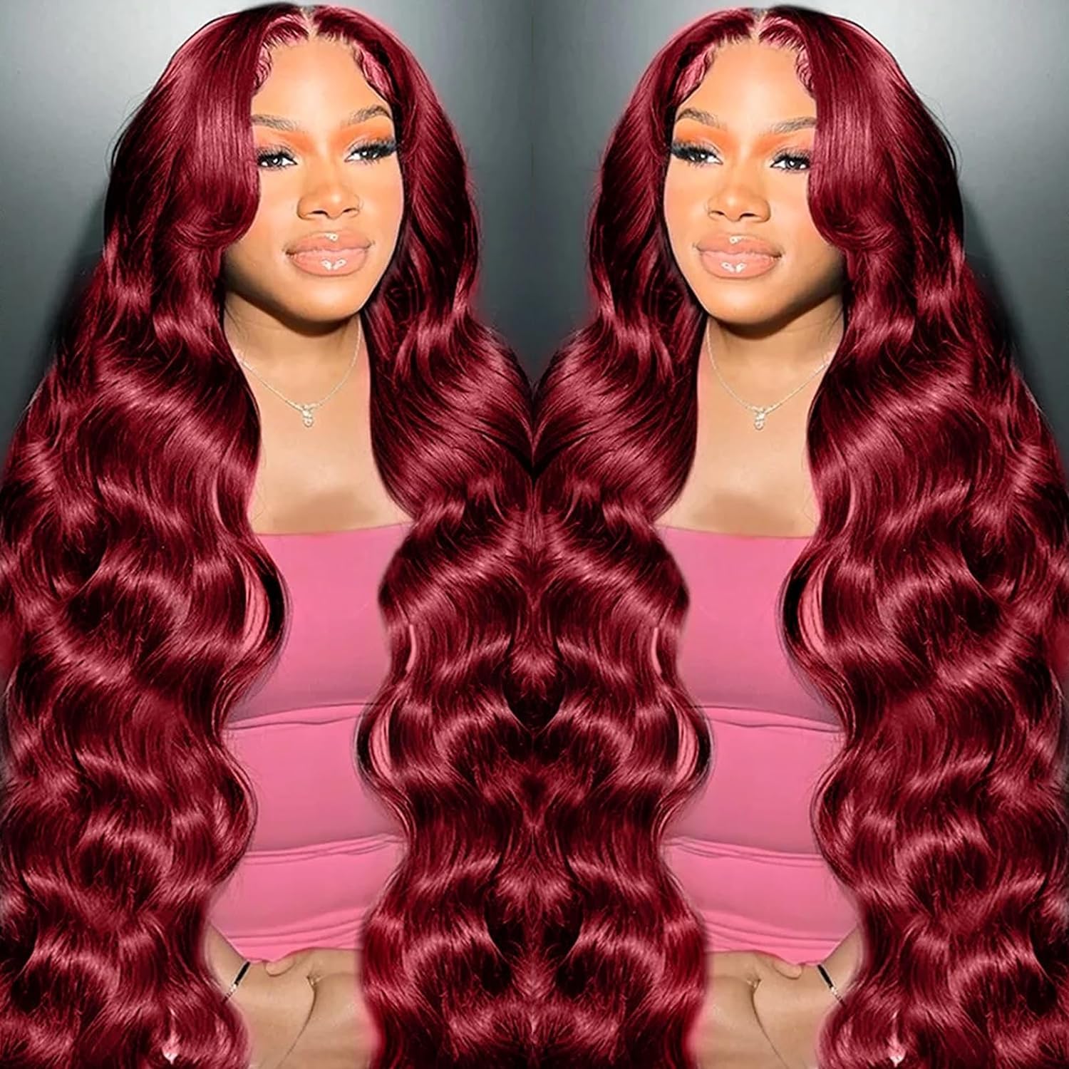 99J Burgundy 30 Inch 13x4 Lace Front Human Hair Wig - Body Wave, Pre Plucked, Glueless, 180 Density 10A - Wine Red & Reddish Brown Lace Front Wigs for Women | Perfect for Cosplay, Parties, Weddings & Daily Wear