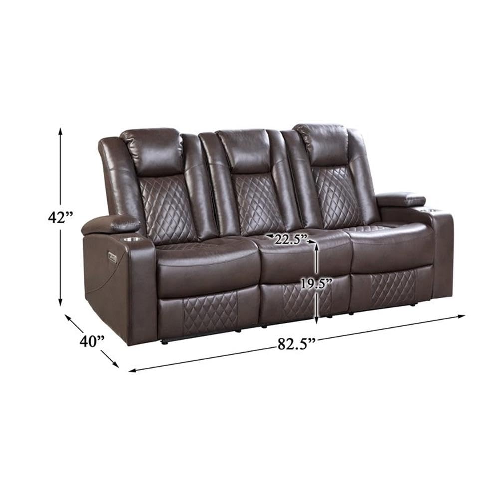 Lexicon Faux Leather Power Reclining Sofa with Power Headrests - Brown Leather Living Room Couch for Home Theater & Family Movie Nights