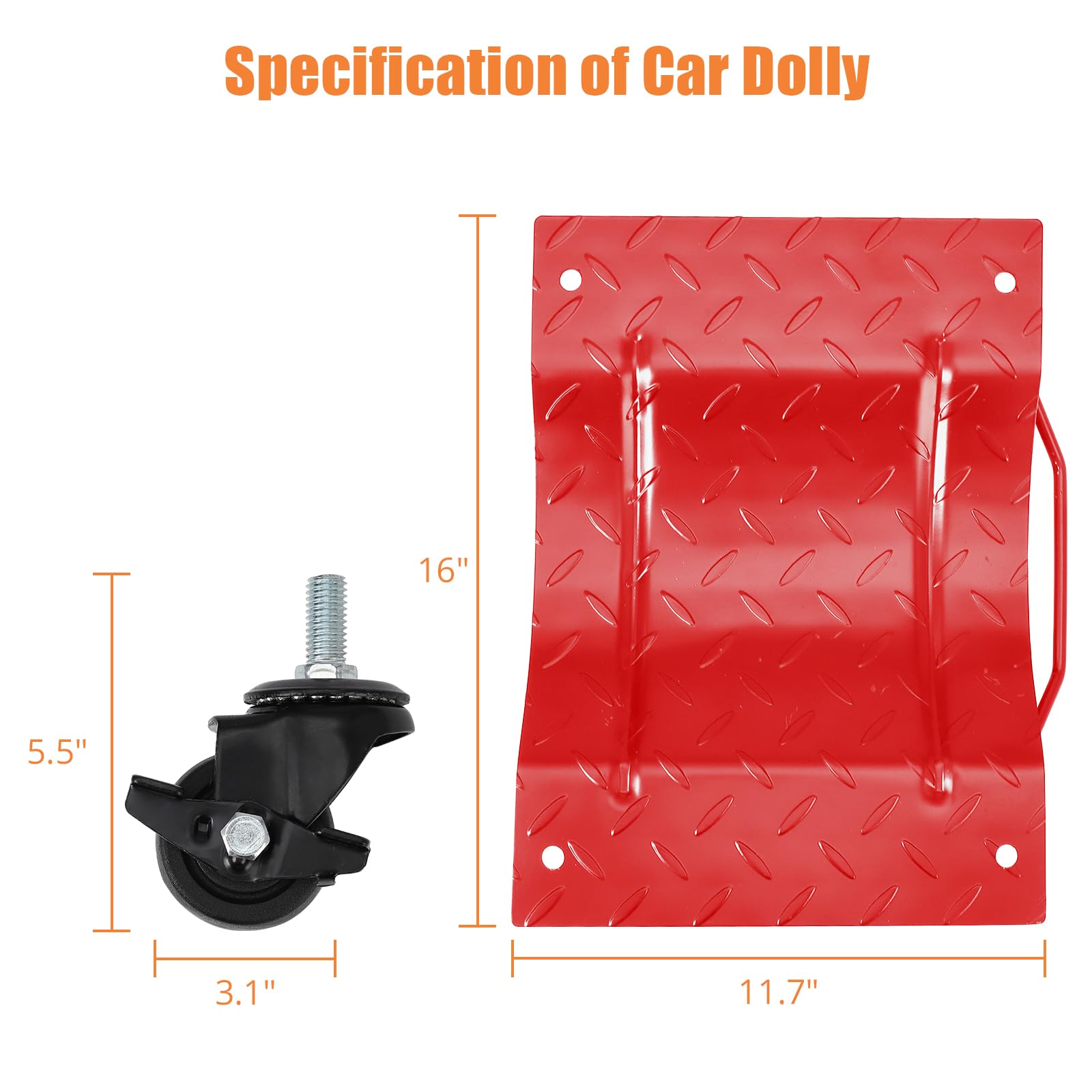 Upgraded Towallmark 4-Pack Car Dolly with Nylon Wheels - 6000lbs Capacity, 360° Rotating Wheel for Moving Cars, Trucks, Trailers & Motorcycles (Red) - Perfect for Garage Storage, Auto Repair Shops & Vehicle Transportation