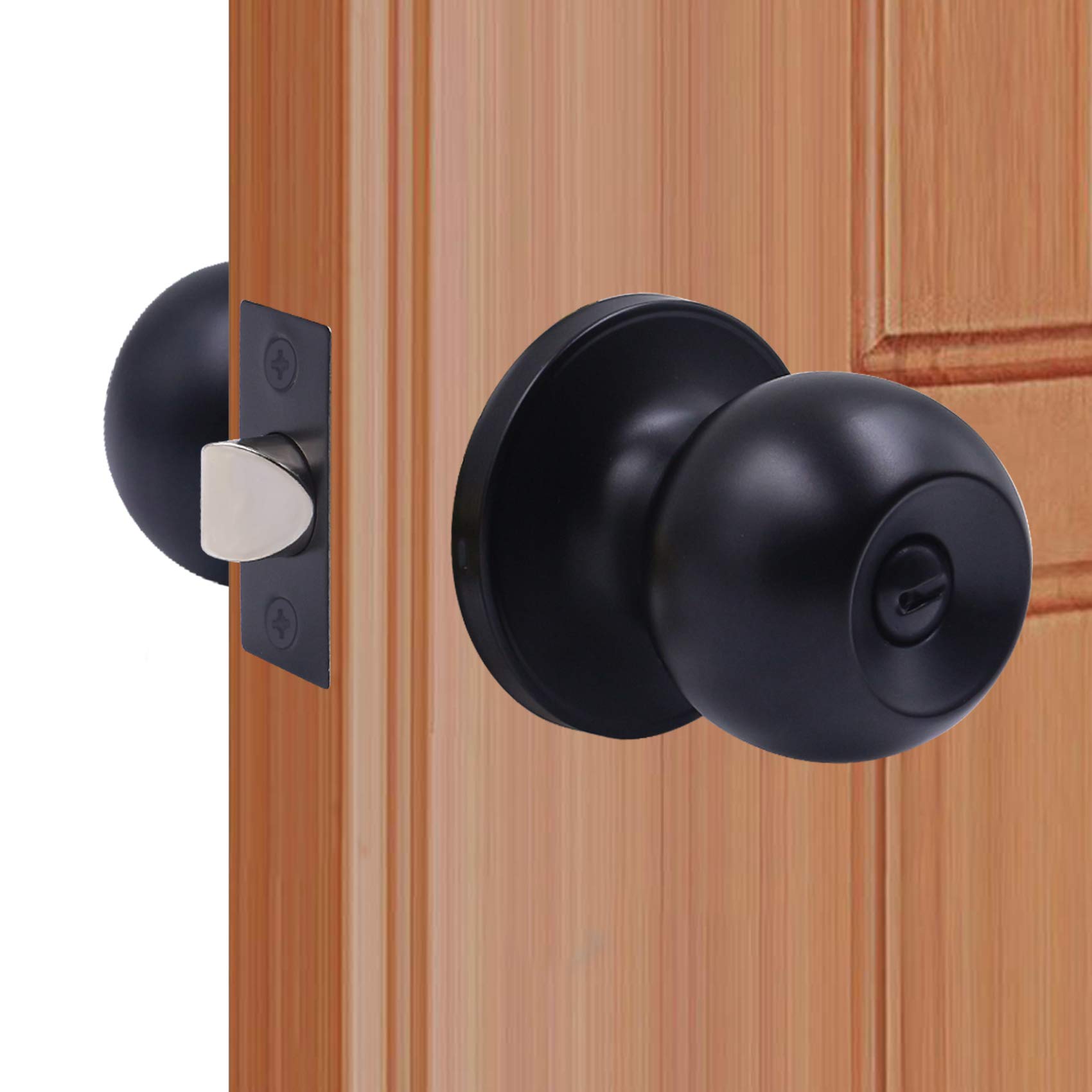 **KONIGEEHRE Matte Black Keyless Privacy Door Knob - 1 Pack Interior Passage Door Lock for Bedroom & Bathroom, Easy Installation with Hardware & Instructions Included - Perfect for Home, Office, and Apartment Security**