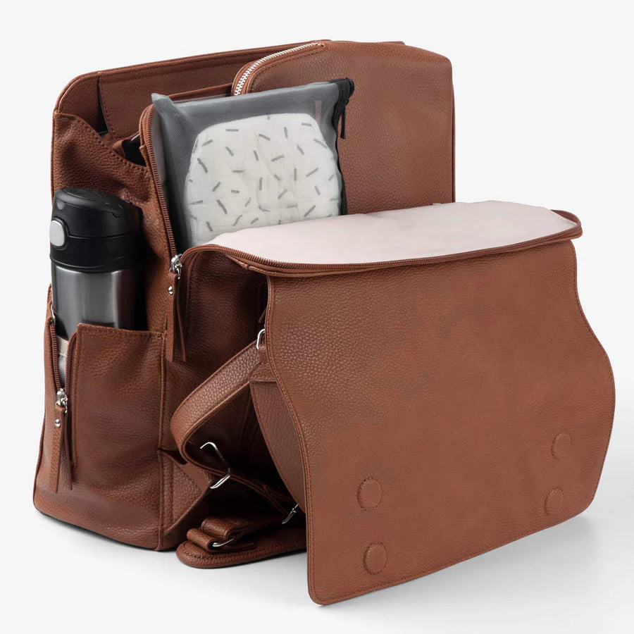 Vanchi Vegan Leather Emmy Backpack Diaper Bag in Pebbled Tan - Stylish & Spacious Baby Bag for Moms, Perfect for Travel, Shopping & Daily Use