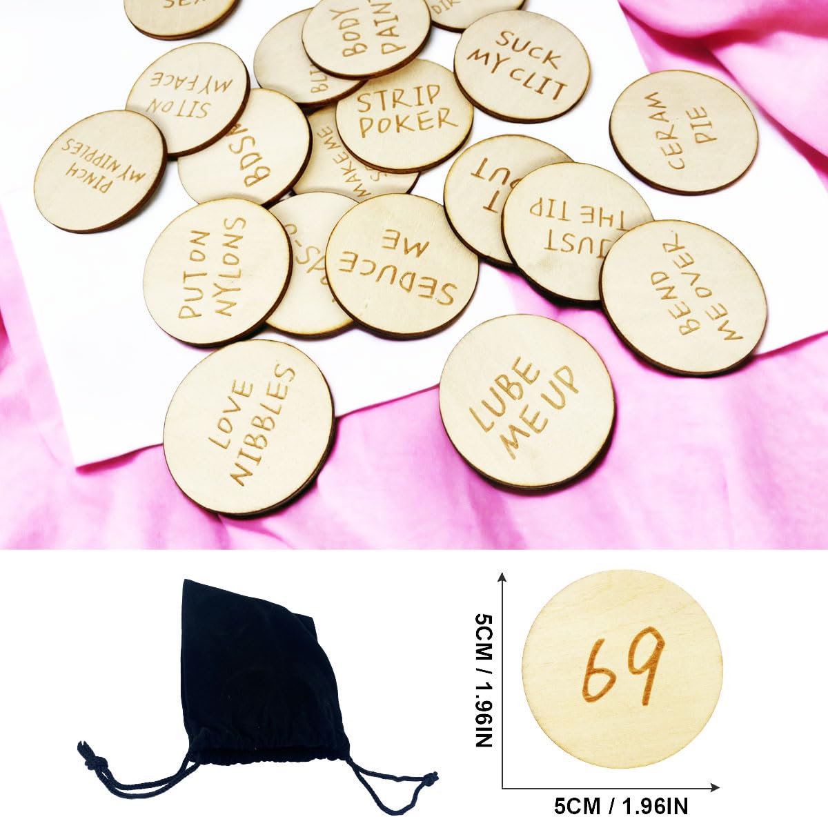 **20Pcs Funny Couples Tokens - Romantic Date Night Game, Wedding Anniversary & Valentine's Gift - Wooden Activity Tokens for Adults (Pack of 3, Round) - Perfect for Intimate Evenings, Bachelorette Parties & Spicing Up Relationships**
