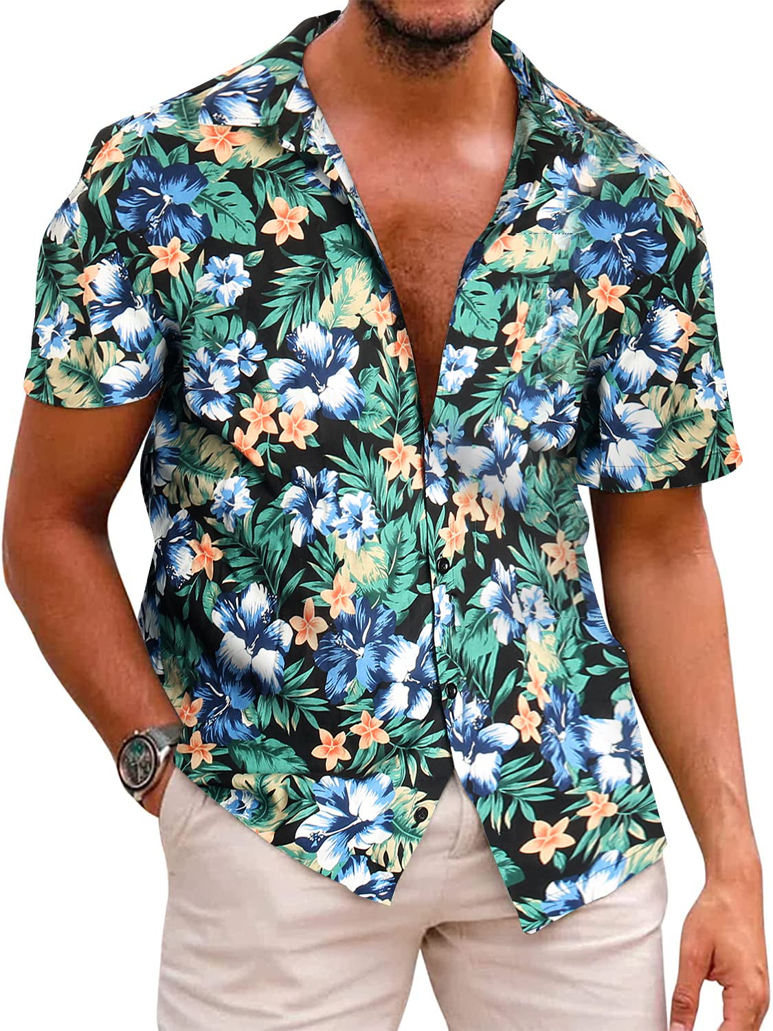 **Milanpavilion Men's Hawaiian Shirt - Tropical Floral Short Sleeve Button-Up Shirt for Summer Beach Vacation & Casual Wear**    *(Perfect for Luau Parties, Beach Outings, Summer Vacations & Relaxing in Style)*