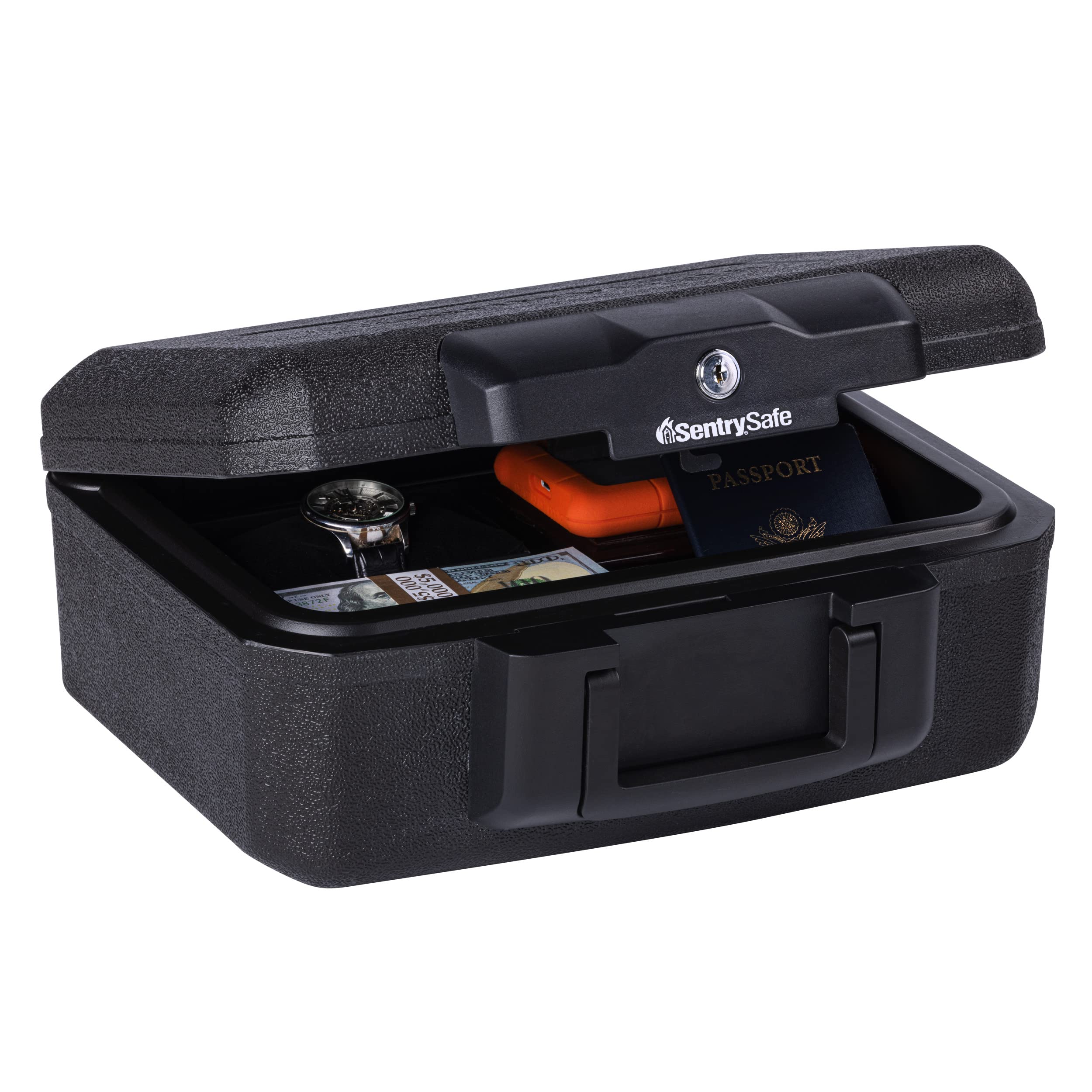 SentrySafe Fireproof and Waterproof Money Safe Box with Key Lock - Portable Black Security Safe for Cash, Jewelry & Documents - 14.3