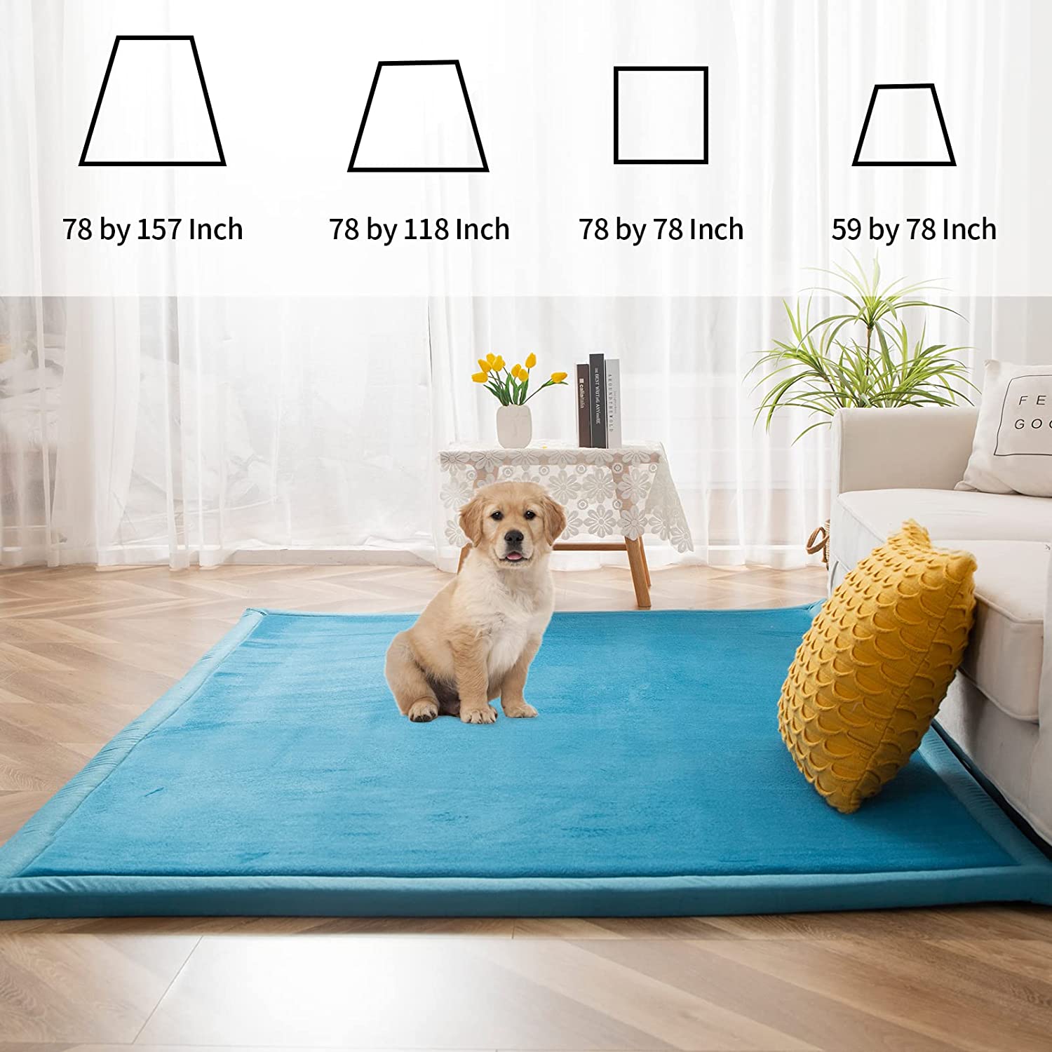 MAXYOYO Baby Play Mat - Soft Coral Velvet Thick Japanese Tatami Rug with Non-Slip Backing, Turquoise - Perfect for Nursery, Kids Room & Playtime Safety