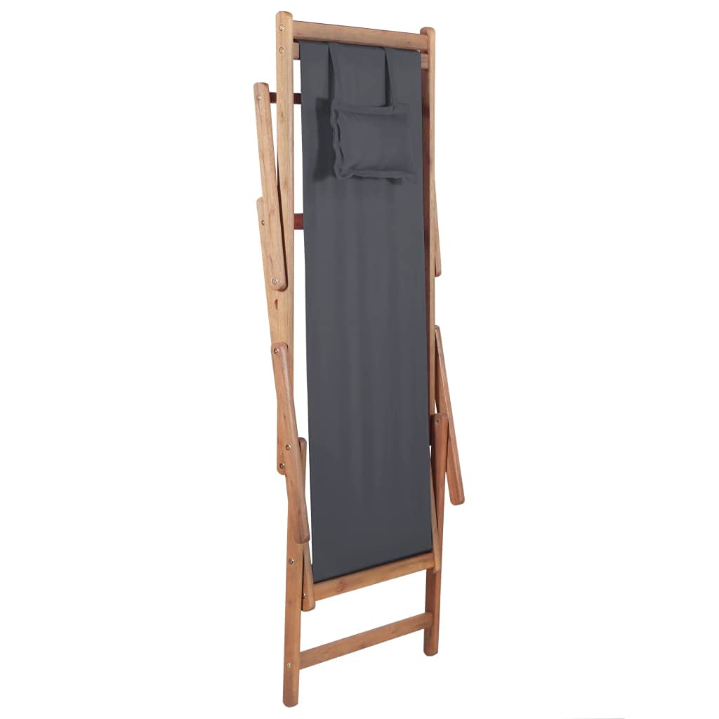 Portable Folding Beach Chair with Wooden Frame - Lightweight Outdoor Lounge Chair for Patio, Garden, Backyard & Poolside - Gray Fabric Recliner for Sunbathing, Camping & Beach Vacations