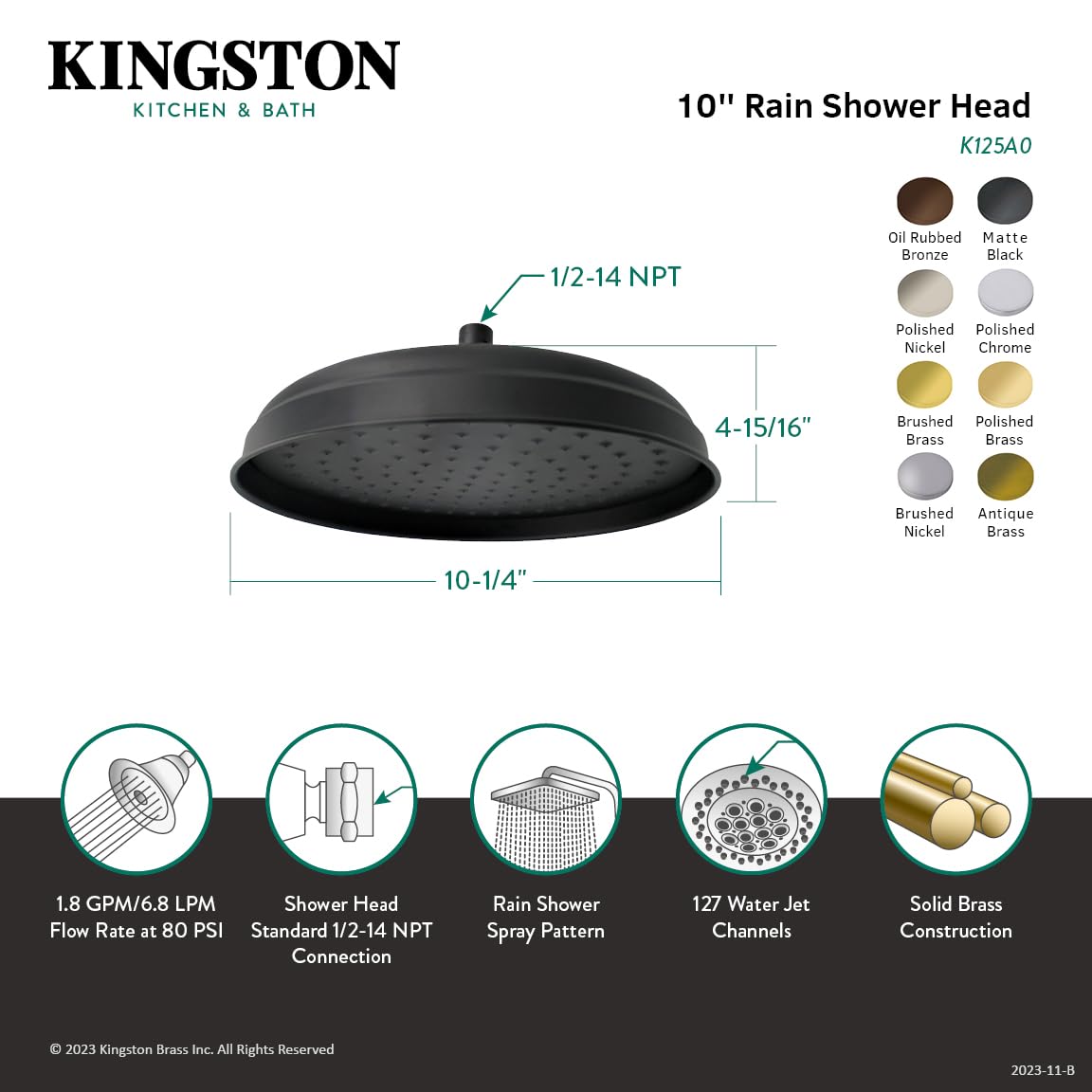 Kingston Brass K125A5 Victorian Raindrop Shower Head 10-Inch Oil Rubbed Bronze - Luxury Rainfall Showerhead for Spa-Like Bathroom Experience
