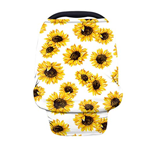 Premium Sunflower Print Car Seat Cover for Baby Boys & Girls - Soft & Breathable Nursing Cover, Breastfeeding Scarf, Stroller Protector - Perfect for Travel, Shopping & Outdoor Activities