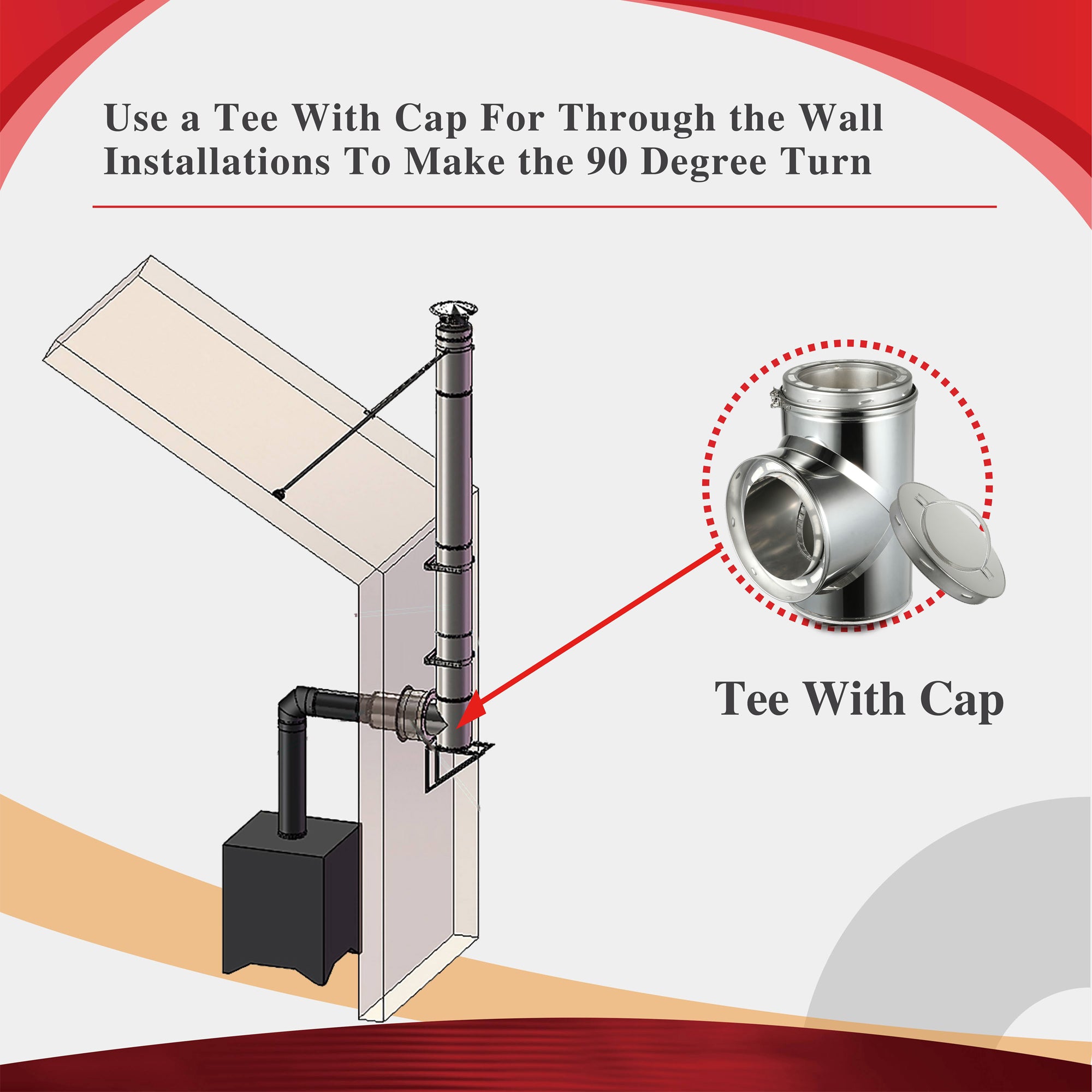 8 Inch Inner Diameter Chimney Pipe with Clean Out Tee - Durable Stainless Steel Flue Vent for Wood Stove, Fireplace & Pellet Stove Installation