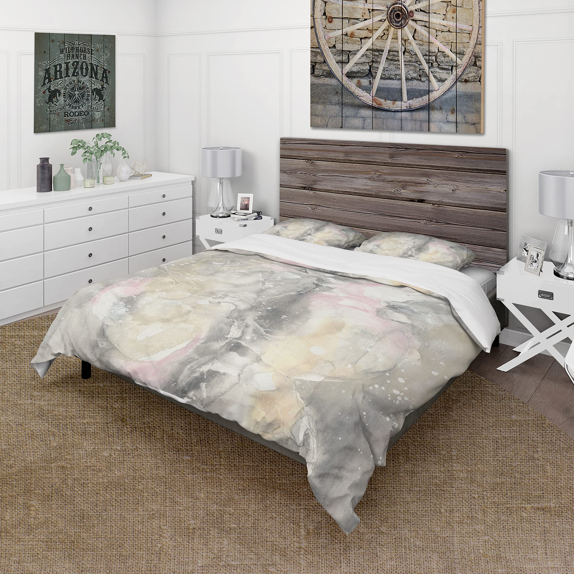 DesignQ Watercolor Snowflakes II Farmhouse Duvet Cover Set - Twin Size Grey Country Charm Bedding (3-Piece) | All-Season Cozy Farmhouse Style for Guest Rooms, Cabins & Winter-Themed Bedrooms