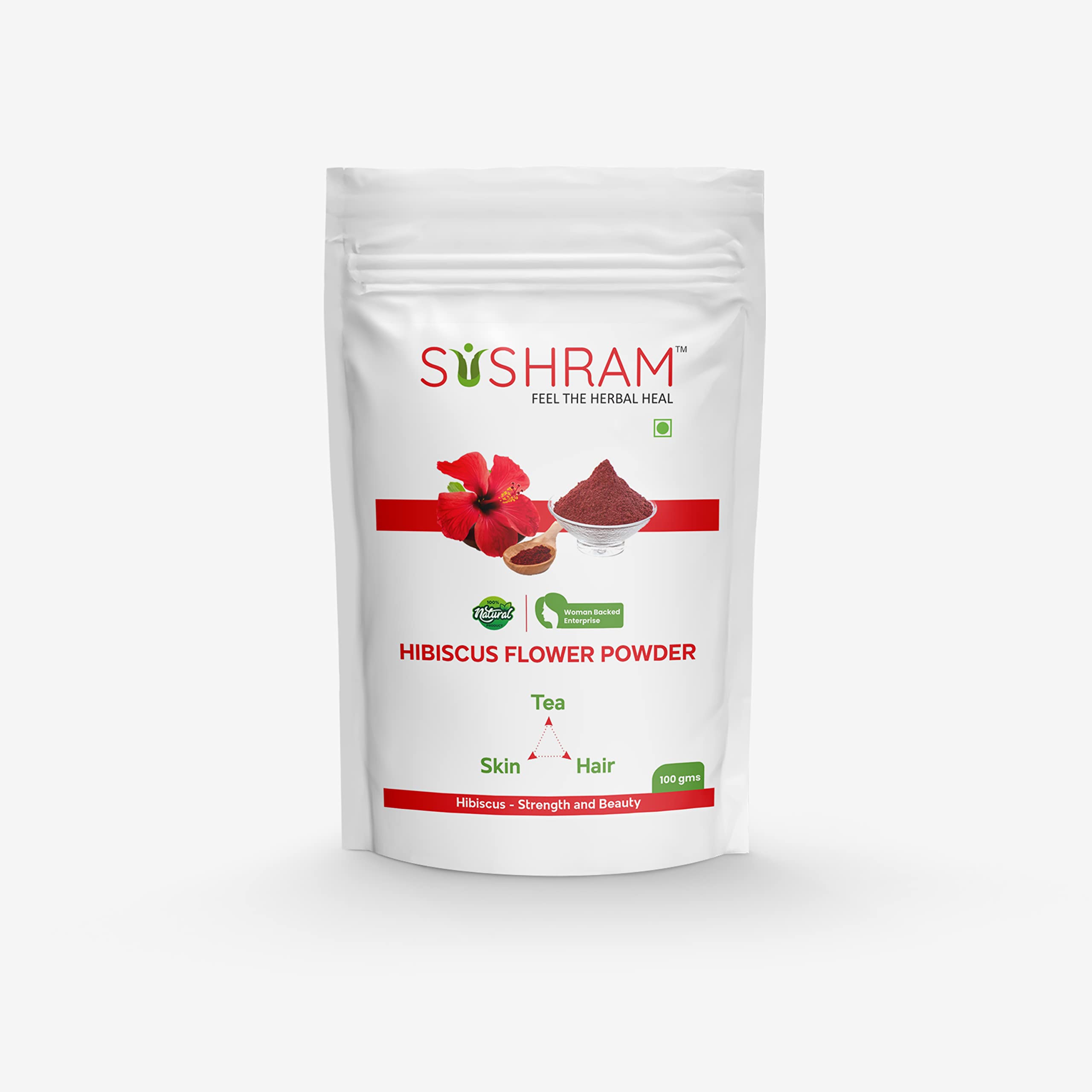 Sushram's 100% Pure Natural Hibiscus Flower Powder for Hair & Skin Care, Organic Hibiscus Tea - DIY Beauty Treatments & Healthy Herbal Drinks