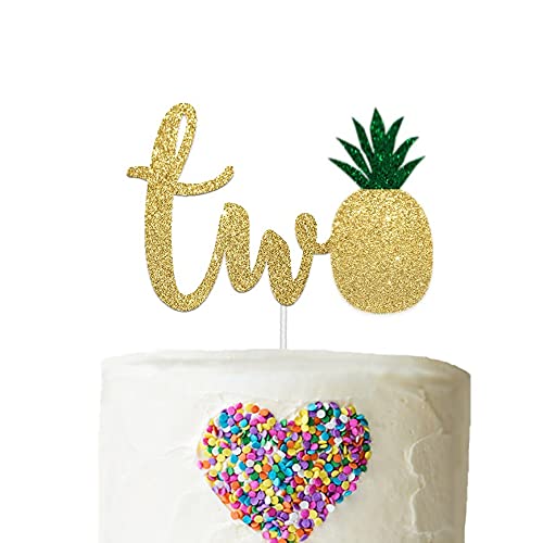 Pineapple Cake Topper for 2nd Birthday - Tropical Beach Theme with Pink Cardstock | Perfect for Girls' Birthday Cakes, Baby Showers & Summer Party Decorations