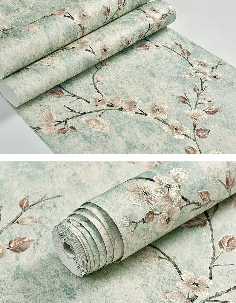 Modern American Country Garden Waterproof Wallpaper - Light Cyan (8804-5) for Living Room & Bedroom - 9.53m Roll - Perfect for Home Decor, Nursery, and Office Renovation