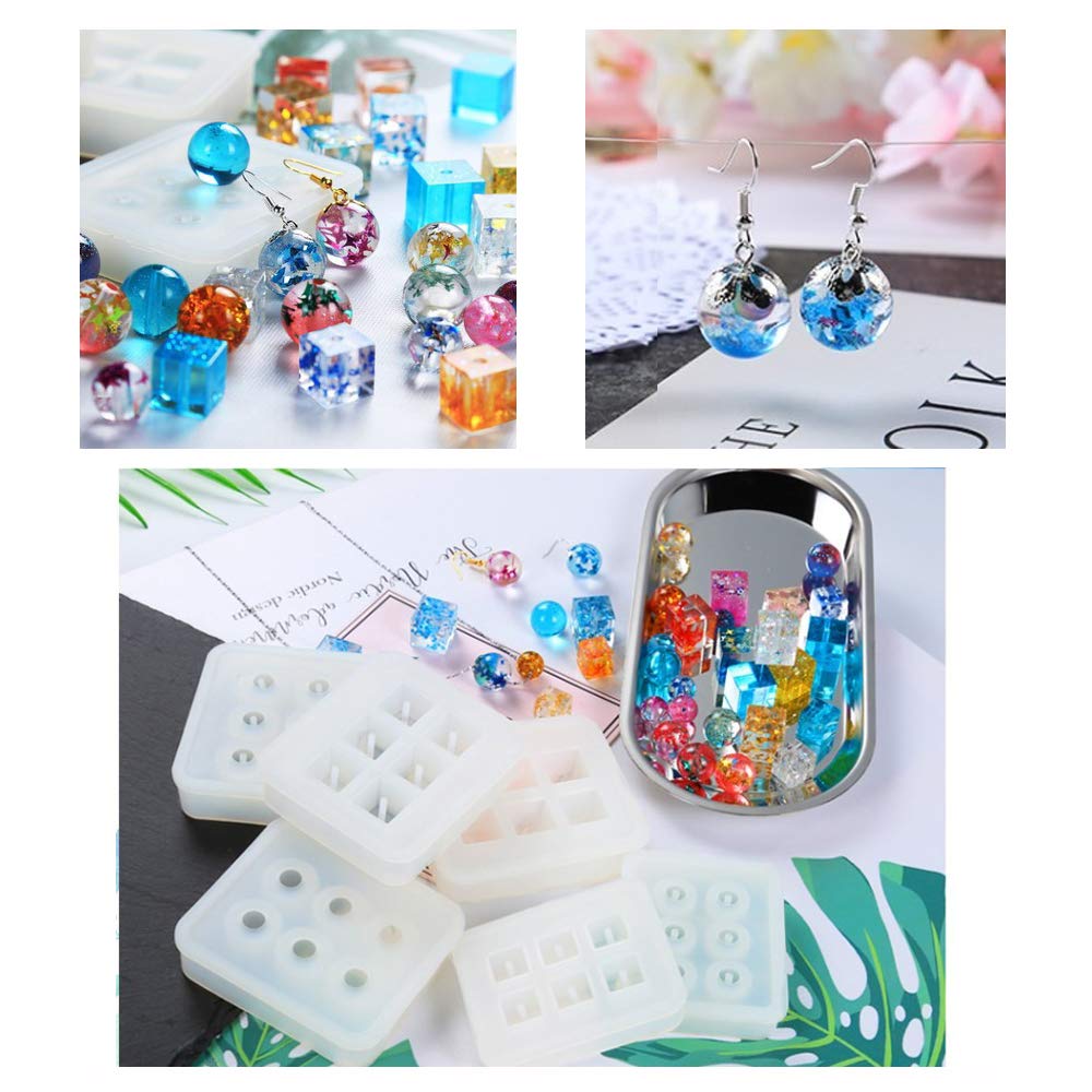 6 Pack Silicone Resin Molds with Holes - DIY Epoxy Jewelry Making Kit for Cabochon Gemstone, Pendant & Earrings - Perfect for Handmade Jewelry Crafting and DIY Gifts