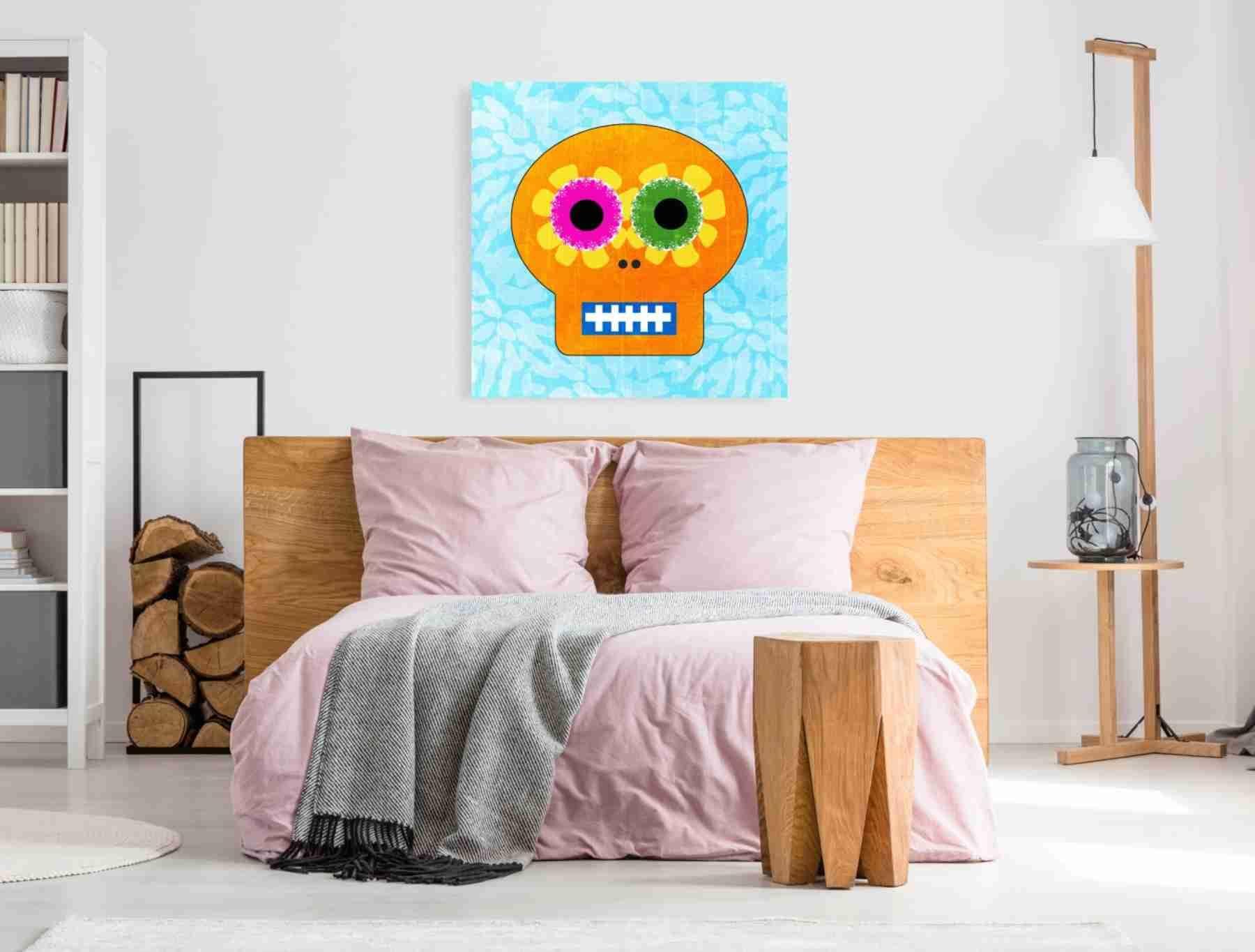 Linda Woods 'Day Of The Dead IV' Mexican Folk Art Canvas Print - 37x37 Inch Vibrant Wall Decor for Halloween, Dia de Muertos Celebrations & Home Decor