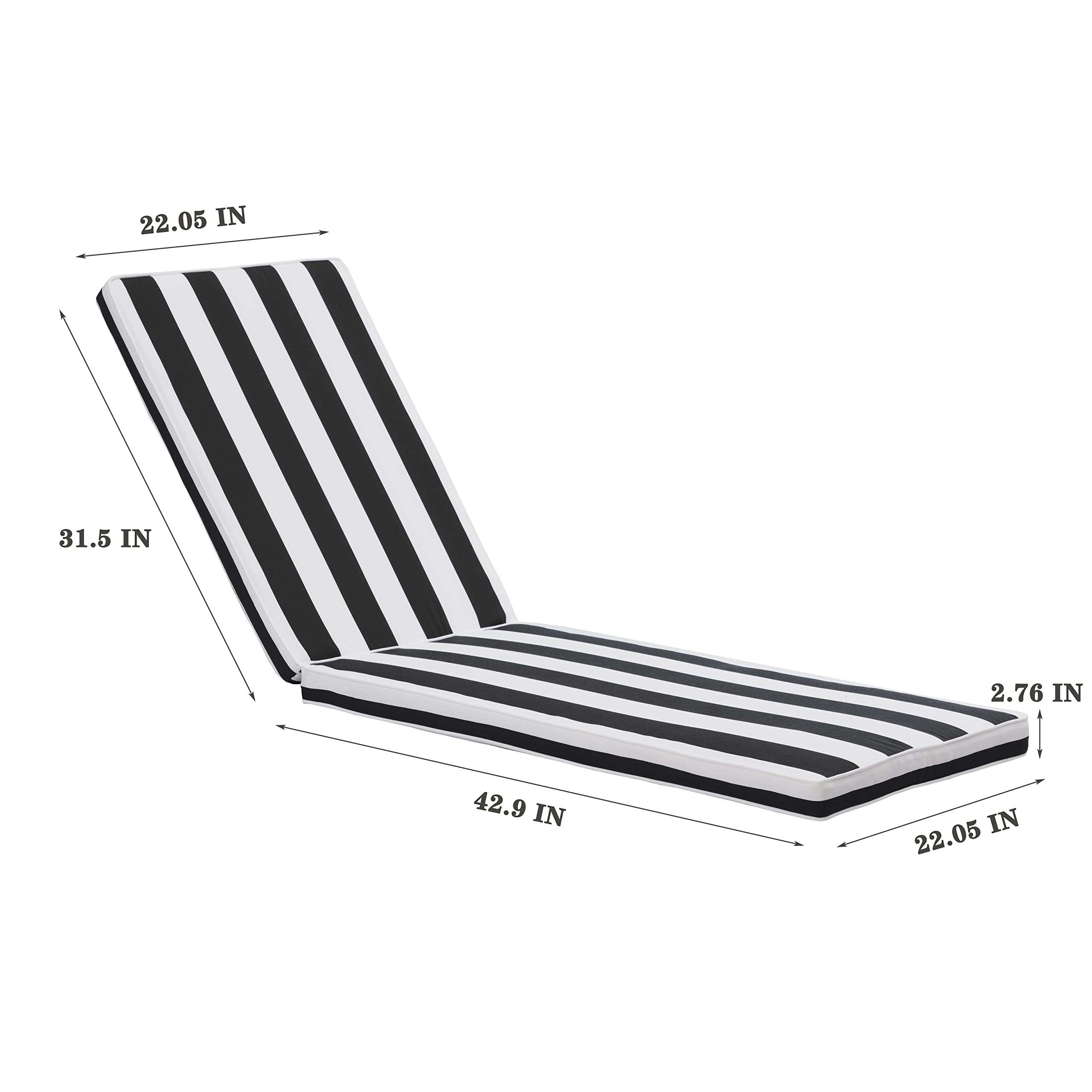 Outdoor Lounge Chair Cushion Replacement - Thick Comfortable Patio Furniture Seat Cushion for Chaise Lounge - Portable Reclining Cushion for Indoor/Outdoor Use - Perfect for Poolside, Deck, Garden & Patio Relaxation - Black & White