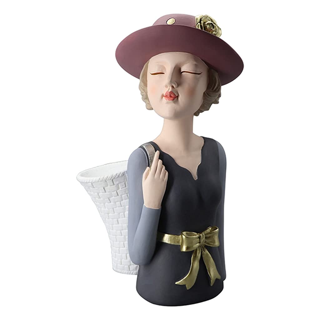 YUDEWSE NC Creative Resin Girl Vase Sculpture - Elegant Home Decor Flower Vase, Beautiful Countertop Art Piece, Unique Gift for Women, Gray Color - Perfect for Living Room, Bedroom & Office Decor