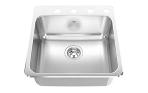 3 Hole 1 Bowl Drop-In Stainless Steel Kitchen Sink with Bottom Grid - CSLA2028/8S/3 Kindred Model - Perfect for Modern Kitchens, Restaurant Prep Areas & Home Renovations