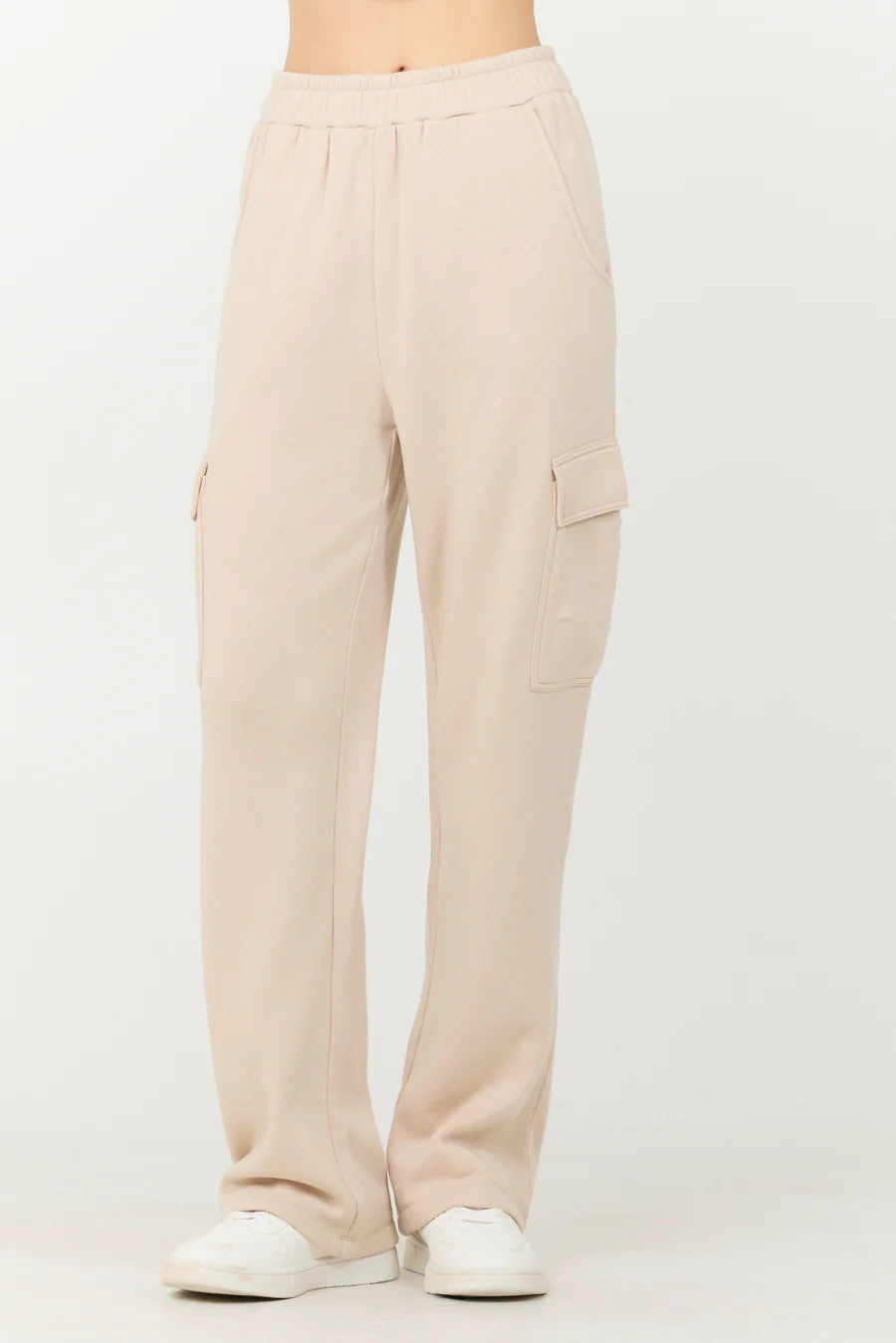 Premium Cashmere Fleece Cargo Pants for Women - Soft Winter Warm Joggers in Vanilla Cream | Cozy Lounge, Outdoor Activities & Travel Essentials