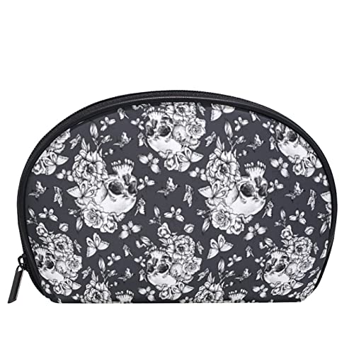Gothic Skull & Butterfly Makeup Bag for Women - Small Cosmetic Organizer Pouch with Compartments for Purse, Travel & Daily Essentials | Perfect for Goth Accessories, Toiletry Storage & On-the-Go Beauty