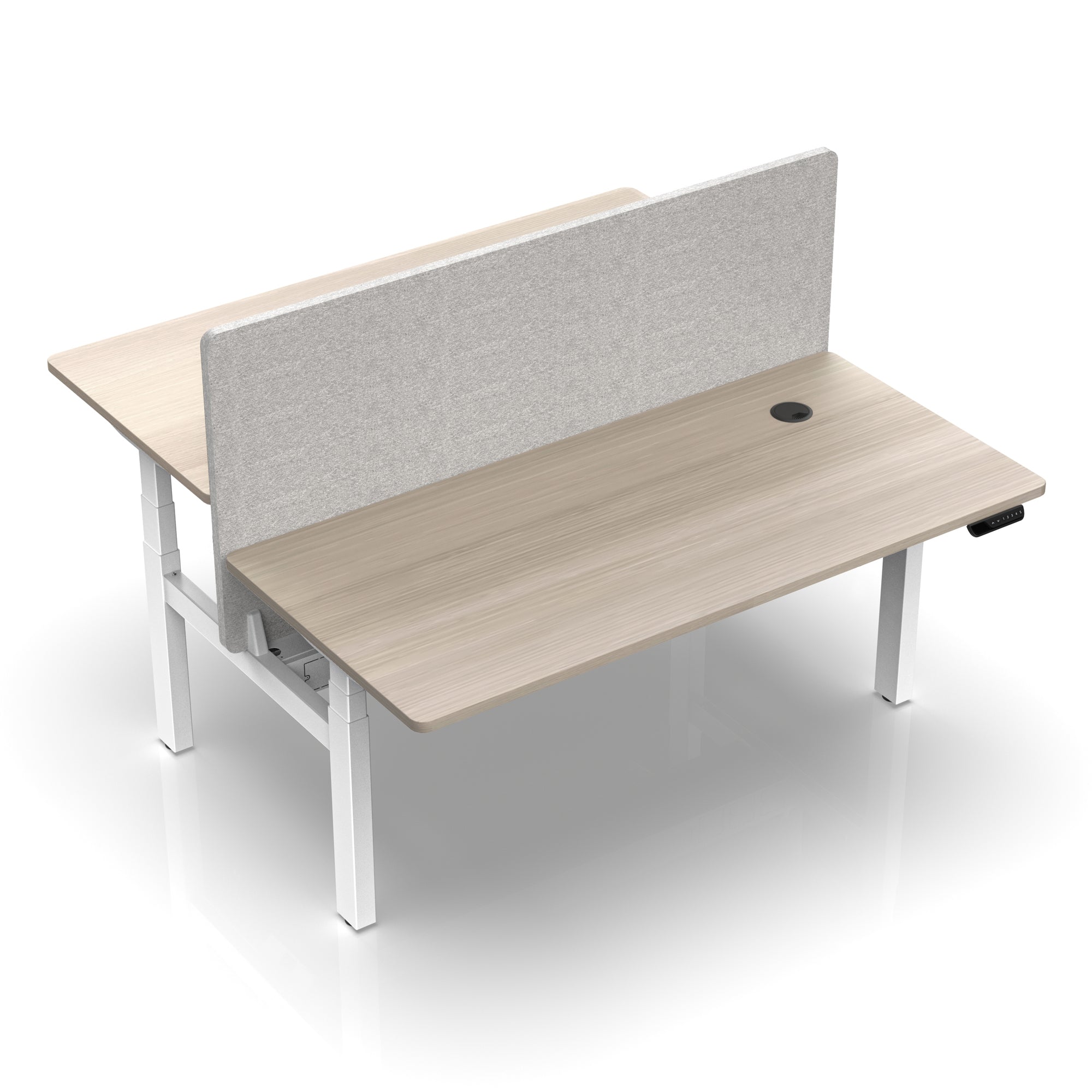 MARLO 2-Person Adjustable Height Workstation with Dual Lift Mechanism - 1.4M Oak & White Standing Desk for Home Office & Workspace - Perfect for Shared Workspaces, Small Offices & Remote Work