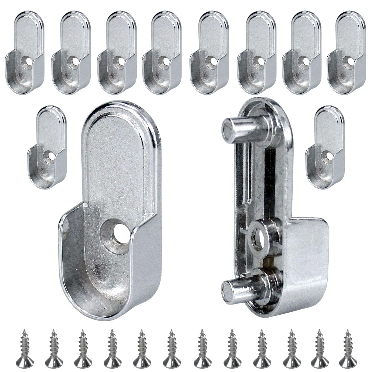 12Pcs Zinc Alloy Closet Rod Holders - 15mm x 30mm Oval Wardrobe Bracket with Single Hole & 6.5mm Rear Pins - Heavy Duty Closet Organizer for Bedroom, Walk-in Closet and Storage Room Organization