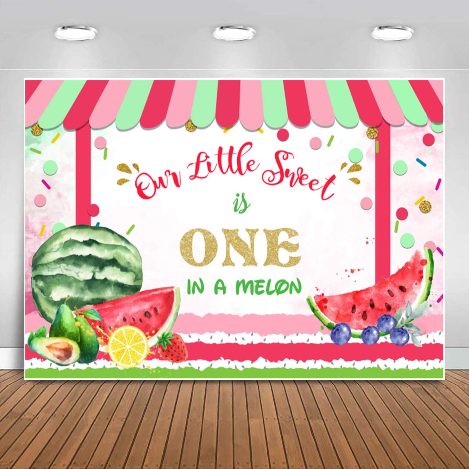 Premium Sensfun Watermelon Backdrop - One in a Melon Party Decor for 1st Birthdays, Baby Showers & Summer Celebrations | 7x5ft Photo Booth Banner & Cake Table Decoration for Girls, Boys & Newborns | Perfect for Fruit-Themed Photography Backgrounds & Festive Events
