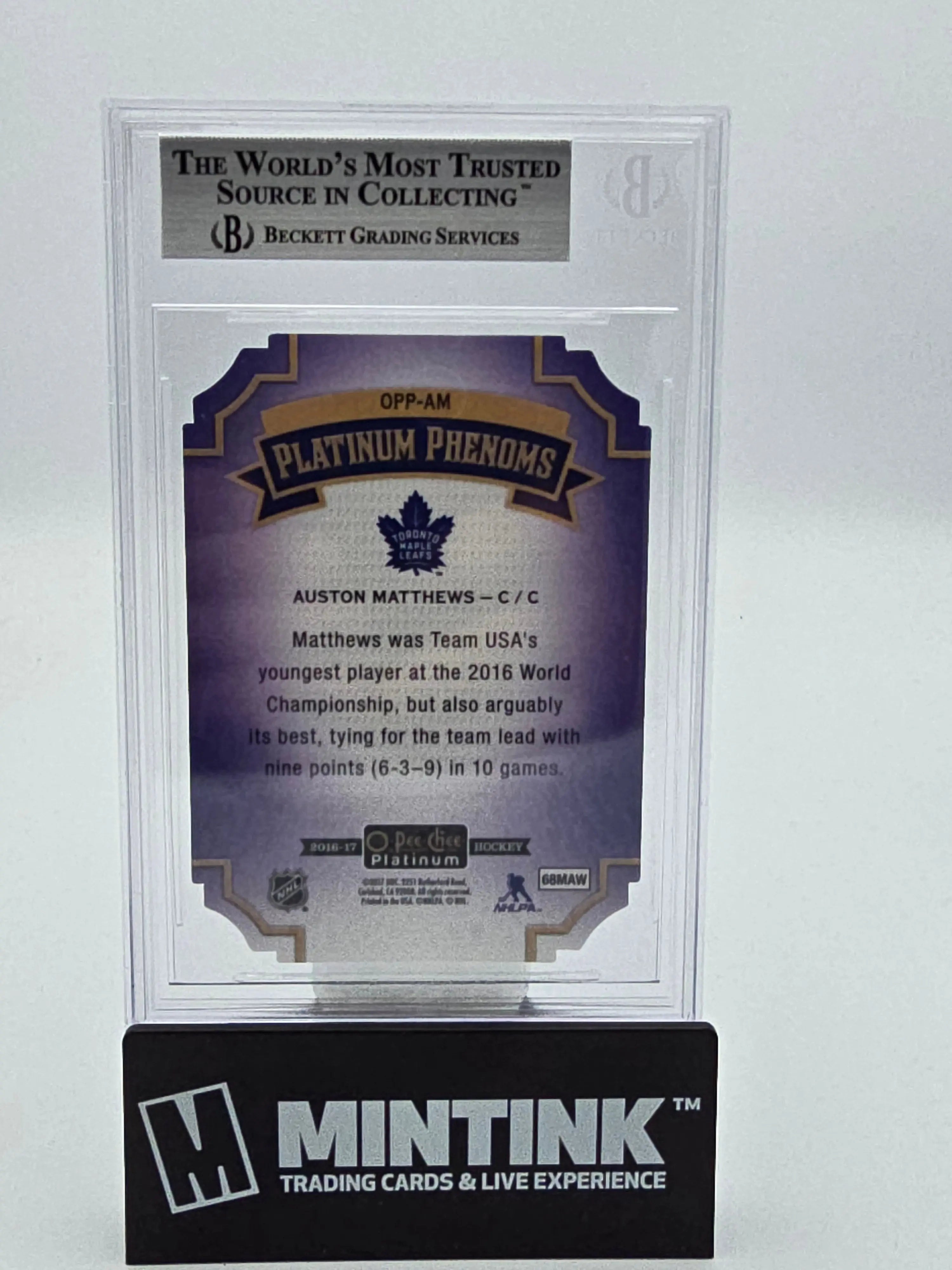 2016-17 O-Pee-Chee Platinum Phenoms Die-Cut Auston Matthews Rookie Card BGS 9 Mint - Perfect for Hockey Collectors & Sports Memorabilia Displays