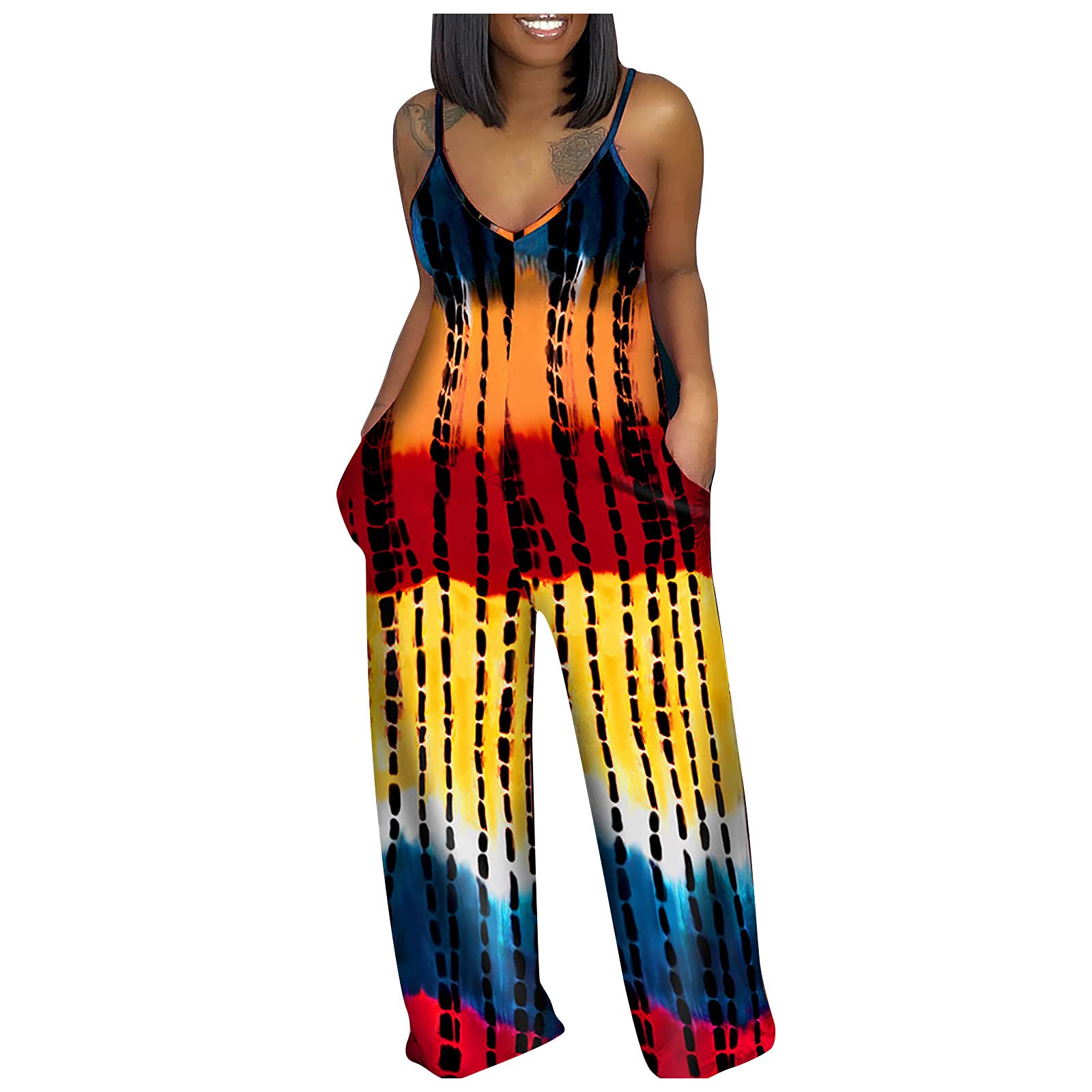 AAZJSS Women's Tie Dye Jumpsuit with Train - Elegant Formal Evening Dress for Wedding Guest, Party & Special Occasions | Sexy Romper for Night Out, Cocktail Events & Photoshoots
