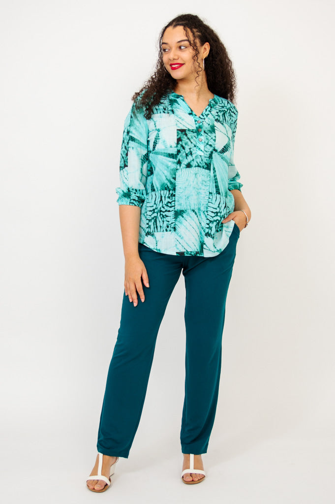 Carly Top - Stylish Shibori Print Linen Bamboo Blouse for Women | Perfect for Summer Outfits, Beach Vacations & Casual Wear