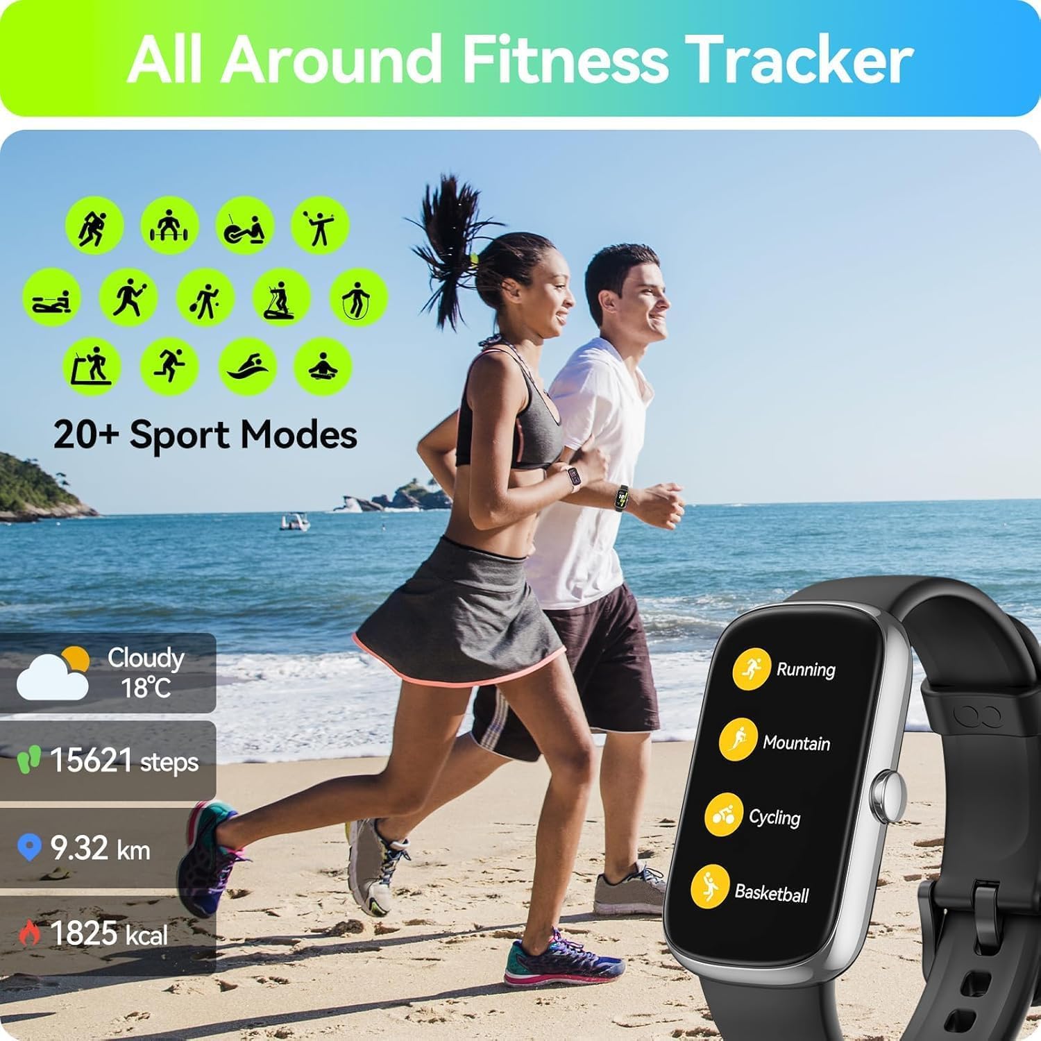 Anyloop Fitness Tracker Watch - Heart Rate, Blood Oxygen & Sleep Monitor, IP68 Waterproof Step Counter, Activity Tracker for Women, Men & Kids (Black) | Perfect for Running, Gym Workouts & Daily Health Tracking
