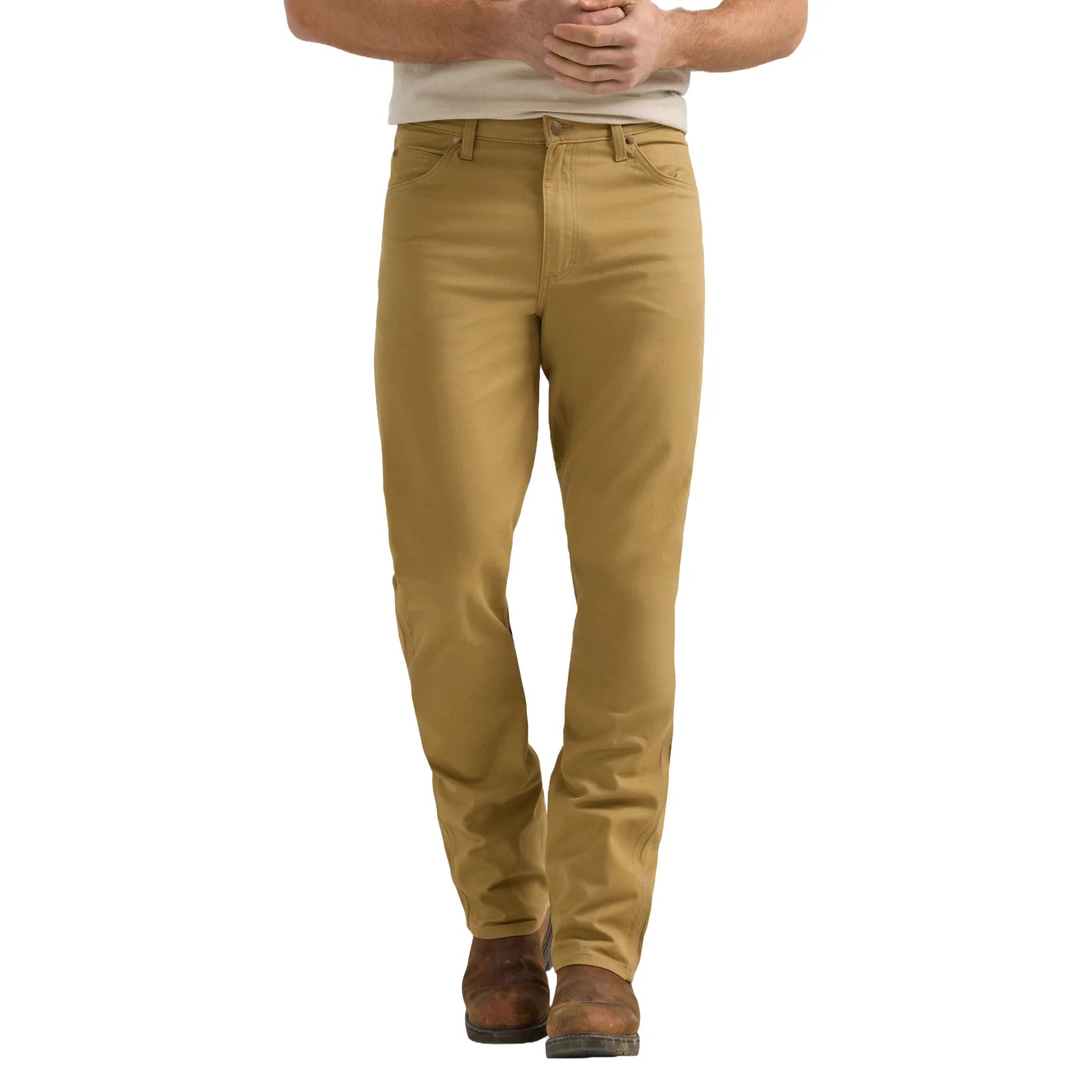 Wrangler Men's Tough Comfort 47 Regular Fit Kelp Khaki Jeans - Durable Denim Pants for Work, Casual Wear & Outdoor Activities