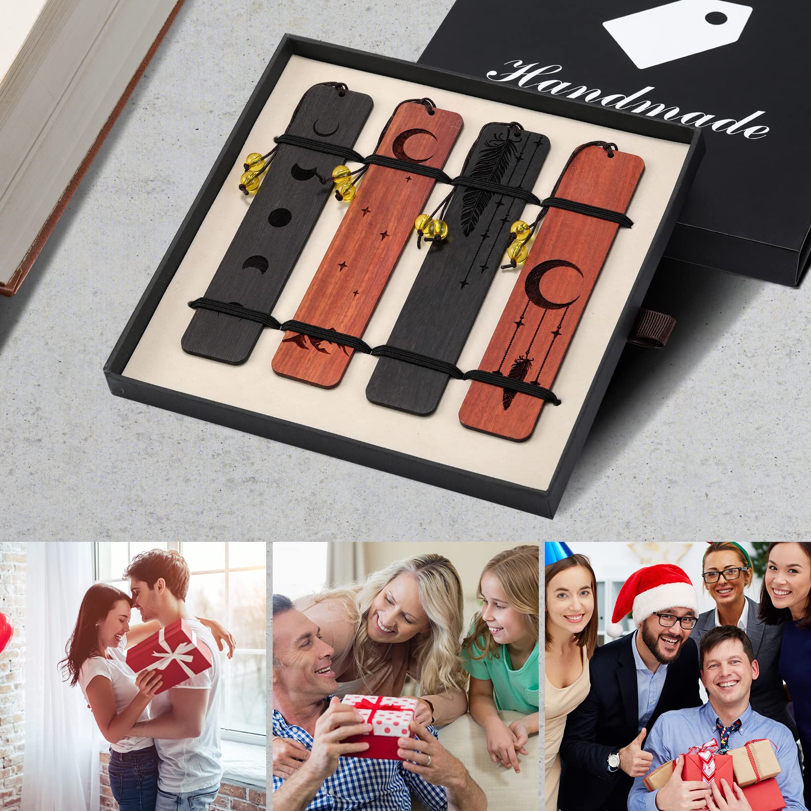 Handmade Wooden Bookmarks Set of 4 - Unique Graduation Gifts, Teacher Appreciation, Retirement & Holiday Presents for Book Lovers - Perfect for Reading, Mother's Day & Christmas Gifts