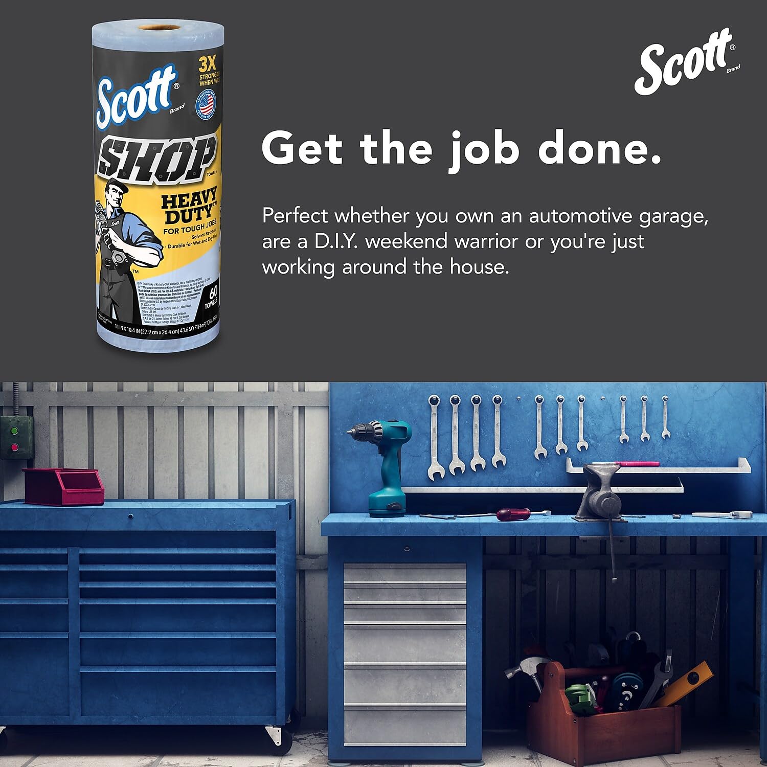 Scott® Heavy Duty Shop Towels (32992) - Industrial Grade Blue Cleaning Rags for Solvents, Oil, Grease & Tough Jobs - 10.4