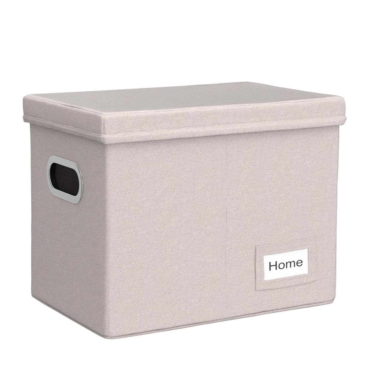 PRANDOM Collapsible File Organizer Box Set - 1 Decorative Linen Storage Box with Lid for Hanging Folders, Office Cabinet Letter Size (14x9.3x10.8 Inch) Light Grey - Perfect for Home Office, School Supplies & Document Organization