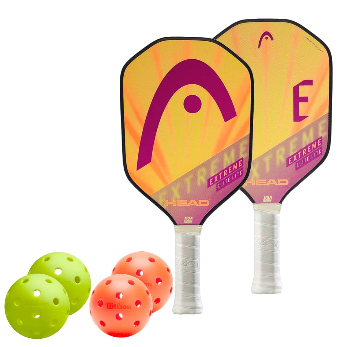 Head Extreme Elite Lite 2 Paddle Pickleball Set - Premium Carbon Fiber Pickleball Paddles with Cushion Grip & 4 Outdoor Balls - Perfect for Recreational Play, Tournaments & Backyard Games