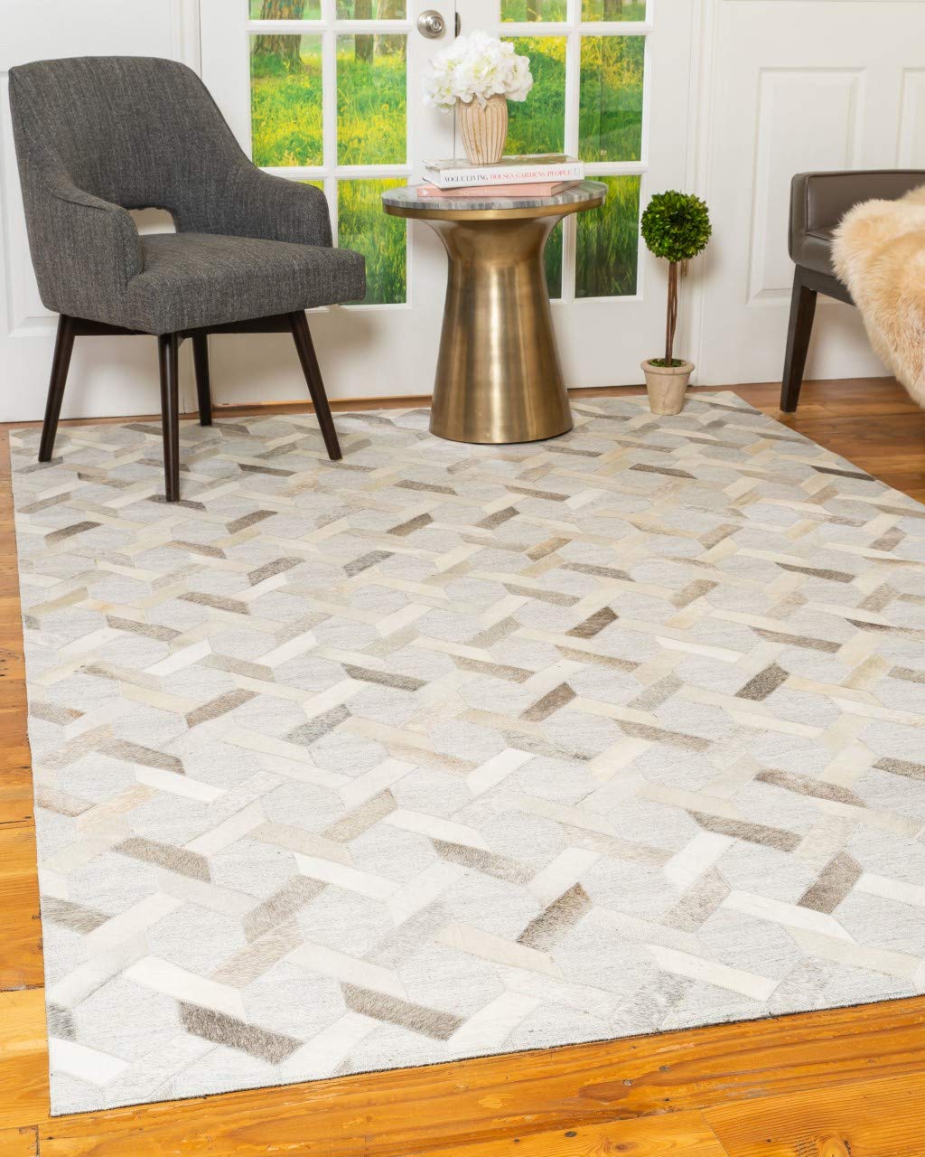 Handmade Rectangle Leather Rug - Markham Cowhide Collection | Eco-Friendly Natural Fiber Area Rug | 8' x 10' Multi-Color | Perfect for Living Room, Bedroom & Office Decor