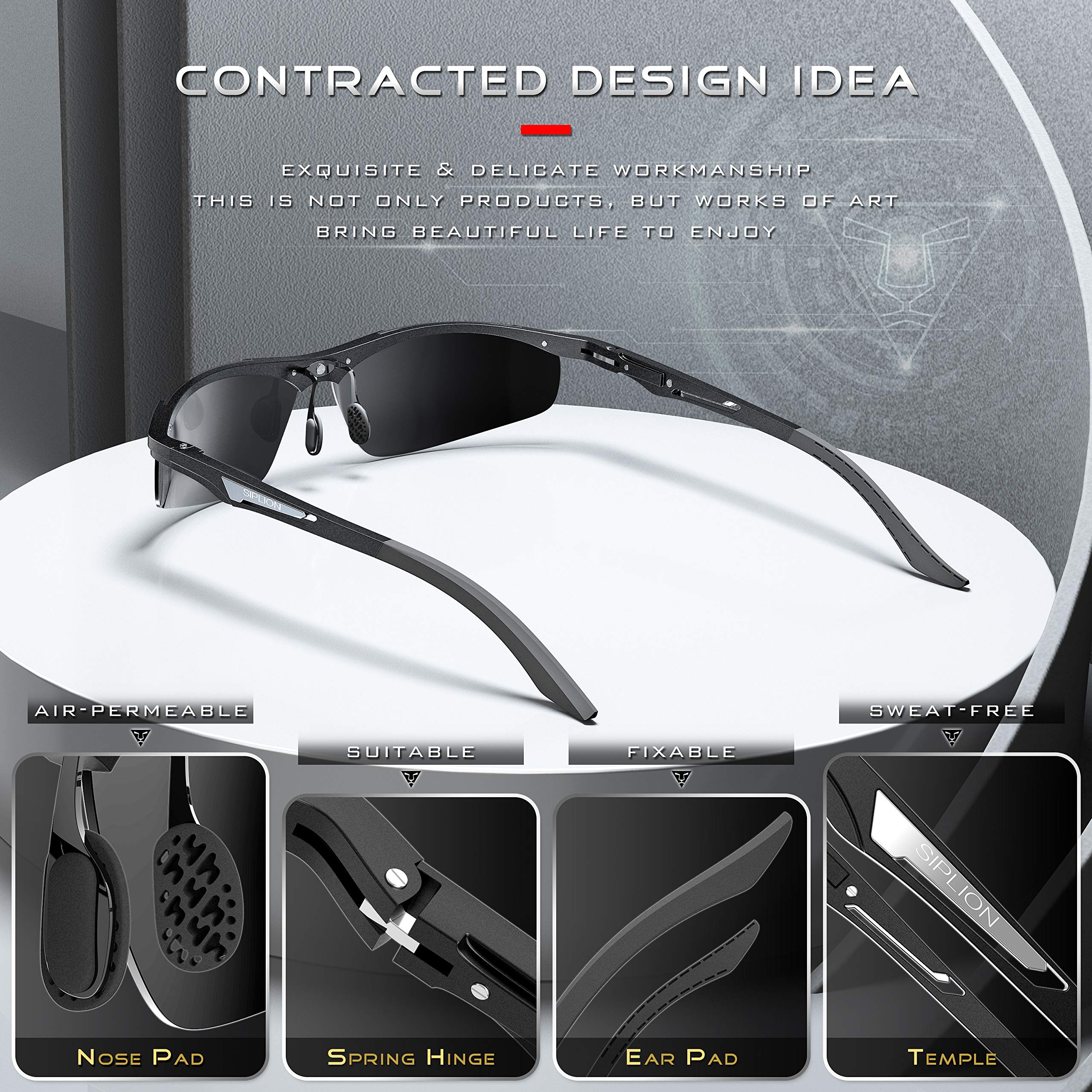 SIPLION Polarized Sports Sunglasses for Men - UV Protection, Lightweight Metal Frame - Perfect for Golf, Fishing, Driving & Outdoor Activities