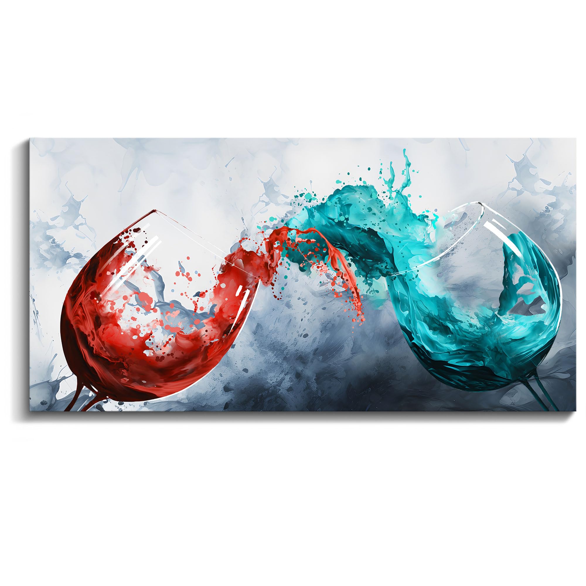 Modern Wine Glass Canvas Wall Art - Blue & Red Wine Cups Painting for Dining Room, Kitchen, Living Room & Office Decor - 29x58 Inch Large Wall Art - Perfect for Home, Restaurant & Bar Decor