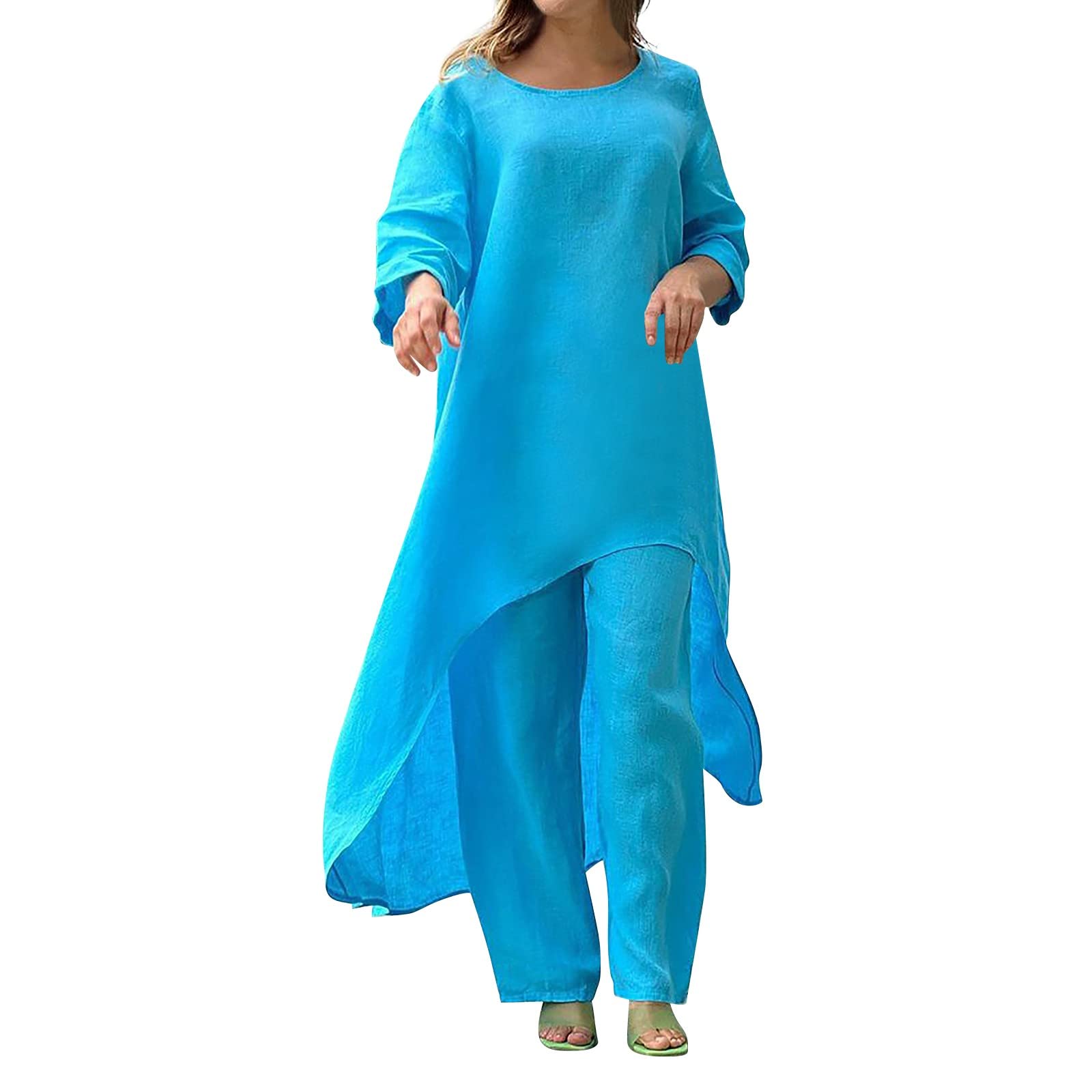 Women's 2-Piece Outfit Set - Loose Fit Off Shoulder Romper & Linen Top - Sexy Summer Solid Color Matching Set for Women | Beach Vacation, Date Night, Casual Outings