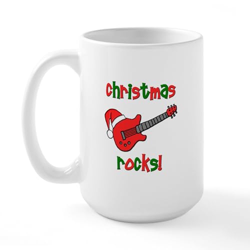 White - Christmas Rocks! Guitar Santa Large Mug
