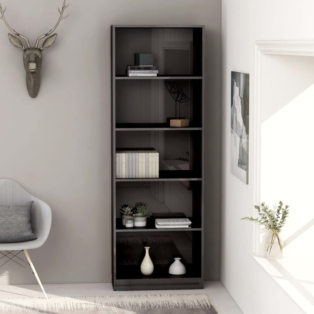5-Tier Modern Wooden Bookcase - Free Standing Bookshelf for Living Room, Bedroom & Office - Display Shelf for Books, Plants & Decor - Gray Wood Storage Organizer (Perfect for Home, Office & Dorm Organization)