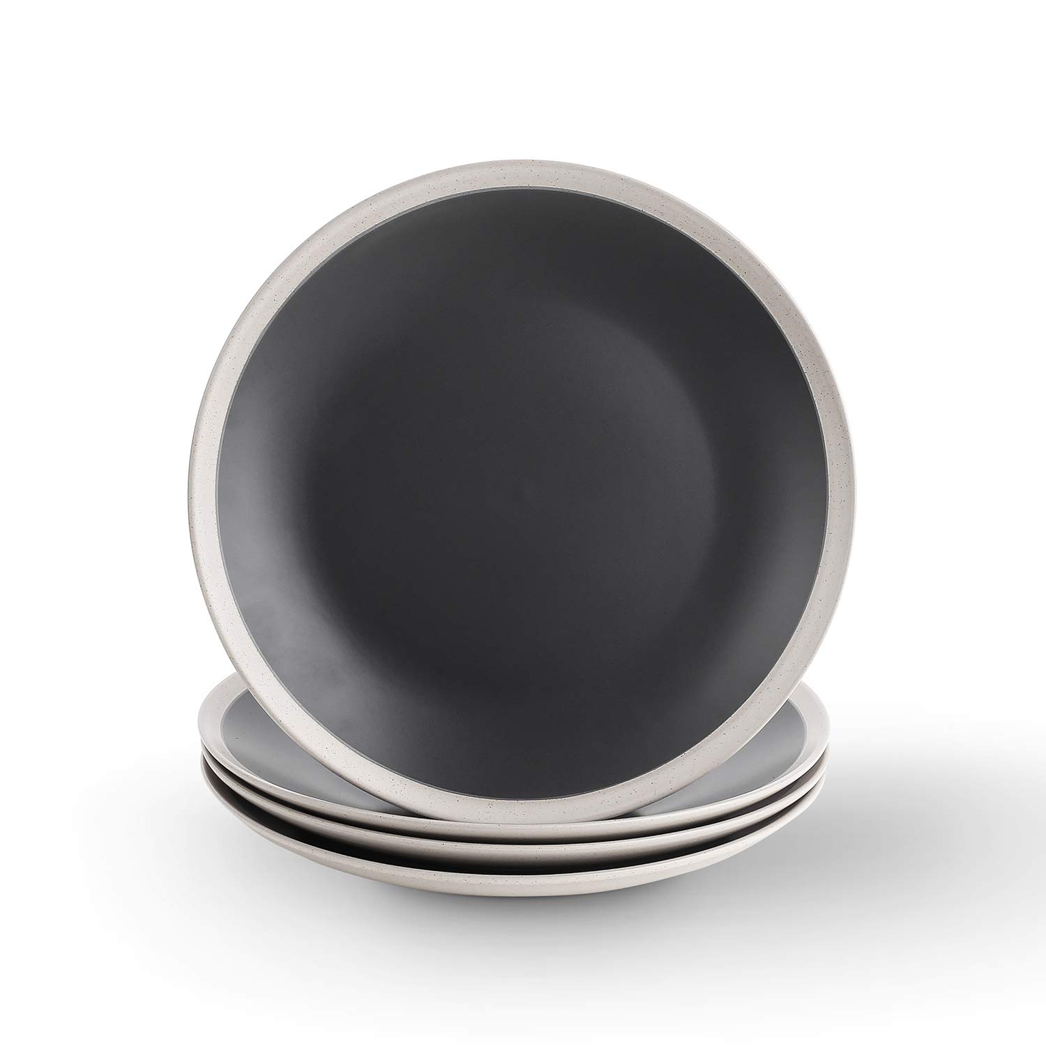 Stone Lain Serenity Stoneware Dish Set - 4 Elegant Salad Plates in Dark Gray & Cream | Perfect for Dinner Parties, Everyday Meals, and Stylish Table Settings