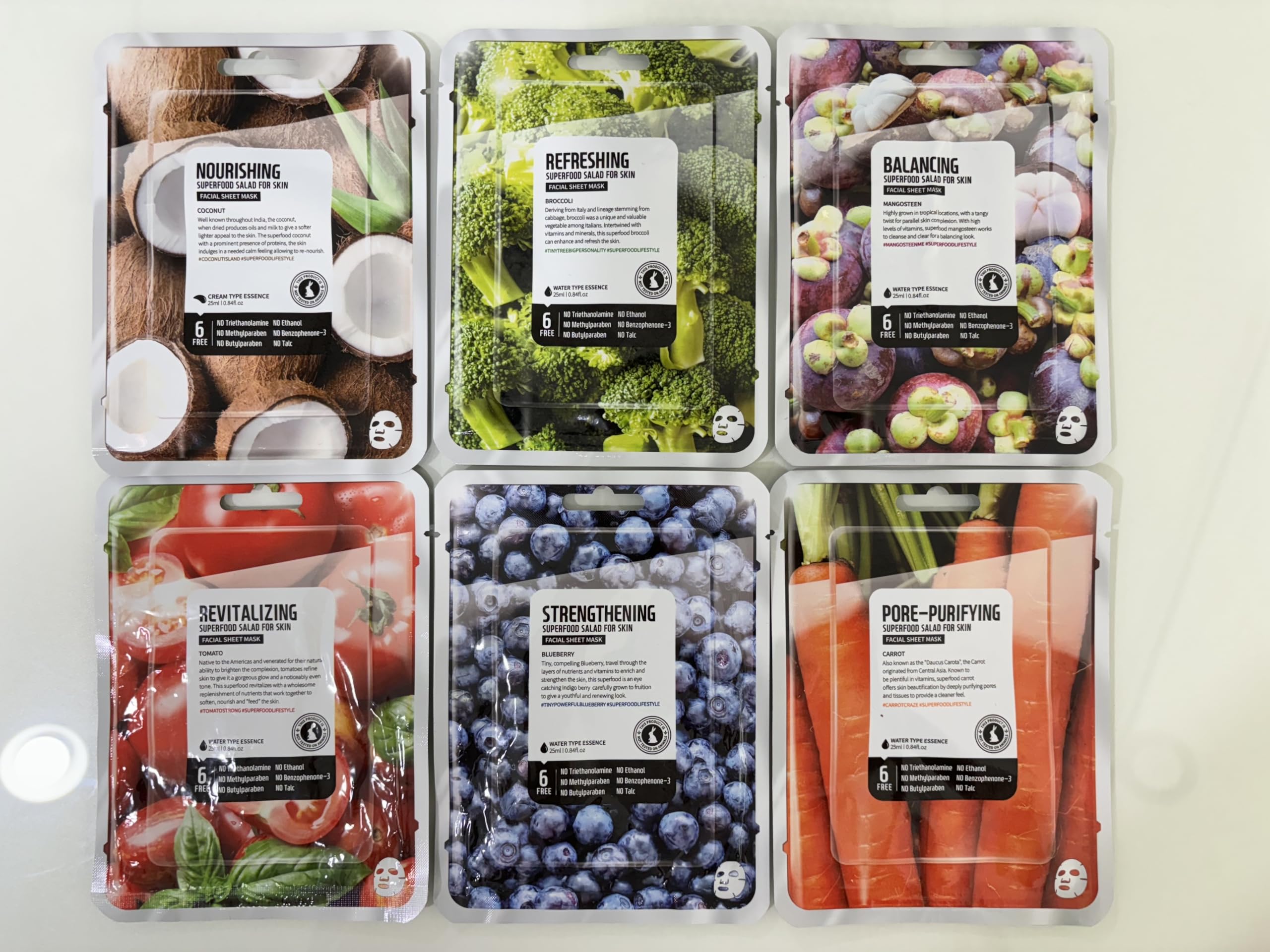 FARMSKIN Superfood Salad Sheet Mask Set of 6 | Korean Face Mask with Mangosteen, Broccoli, Carrot, Coconut, Blueberry & Tomato | Hydrating & Nourishing Skincare | Cruelty-Free & Vegan | Perfect for Spa Day, Self-Care Routine & Glowing Skin