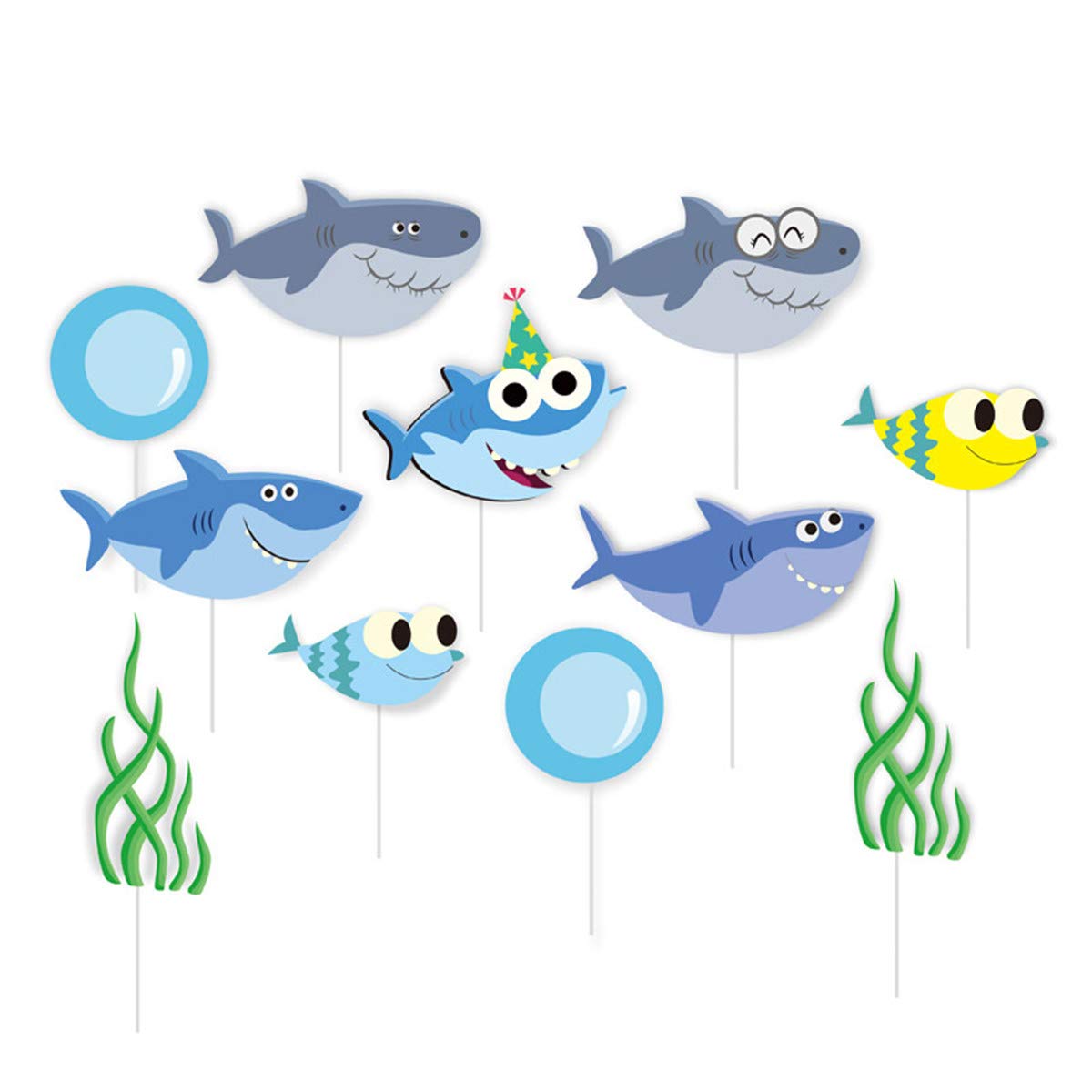 Shark Birthday Cake Topper - Blue Shark Cupcake Toppers for Kids Birthday Party Decorations, Shark Theme Party Supplies for Ocean Underwater Baby Shower Decor