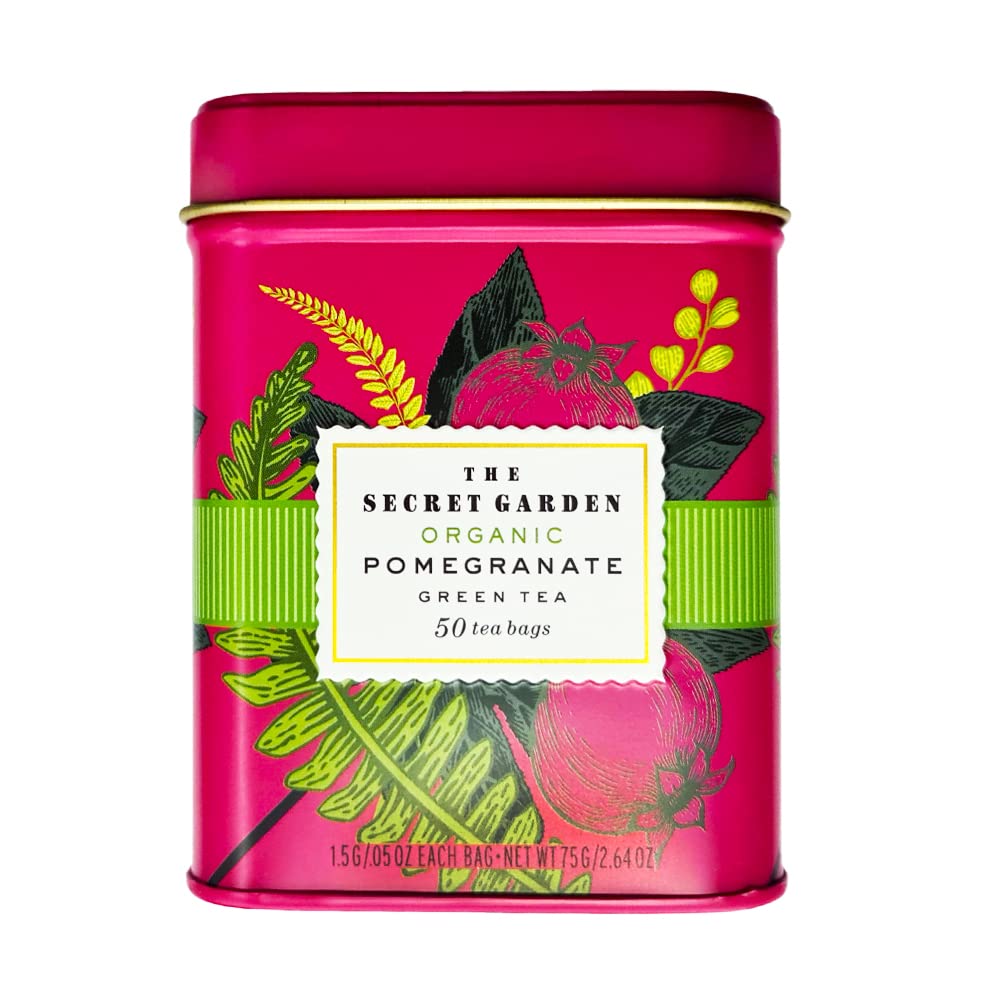 Organic Pomegranate Green Tea Bags - The Secret Garden 50 Count | Antioxidant-Rich Herbal Tea for Relaxation & Wellness | Perfect for Morning Boost or Afternoon Detox