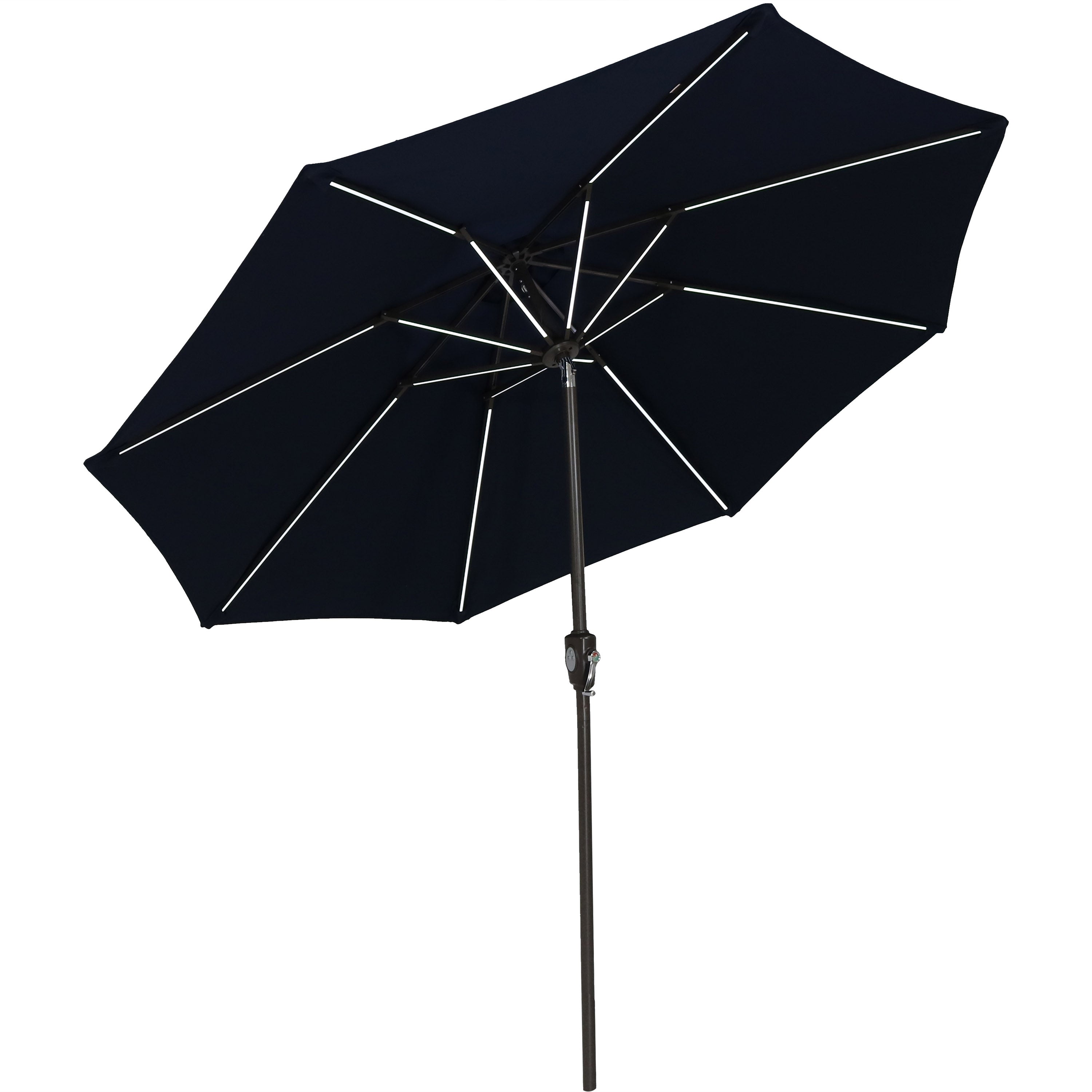 Sunnydaze 9 Foot Solar Sunbrella Patio Umbrella with Push Button Tilt & Crank - Perfect for Poolside, Backyard, and Outdoor Dining Areas