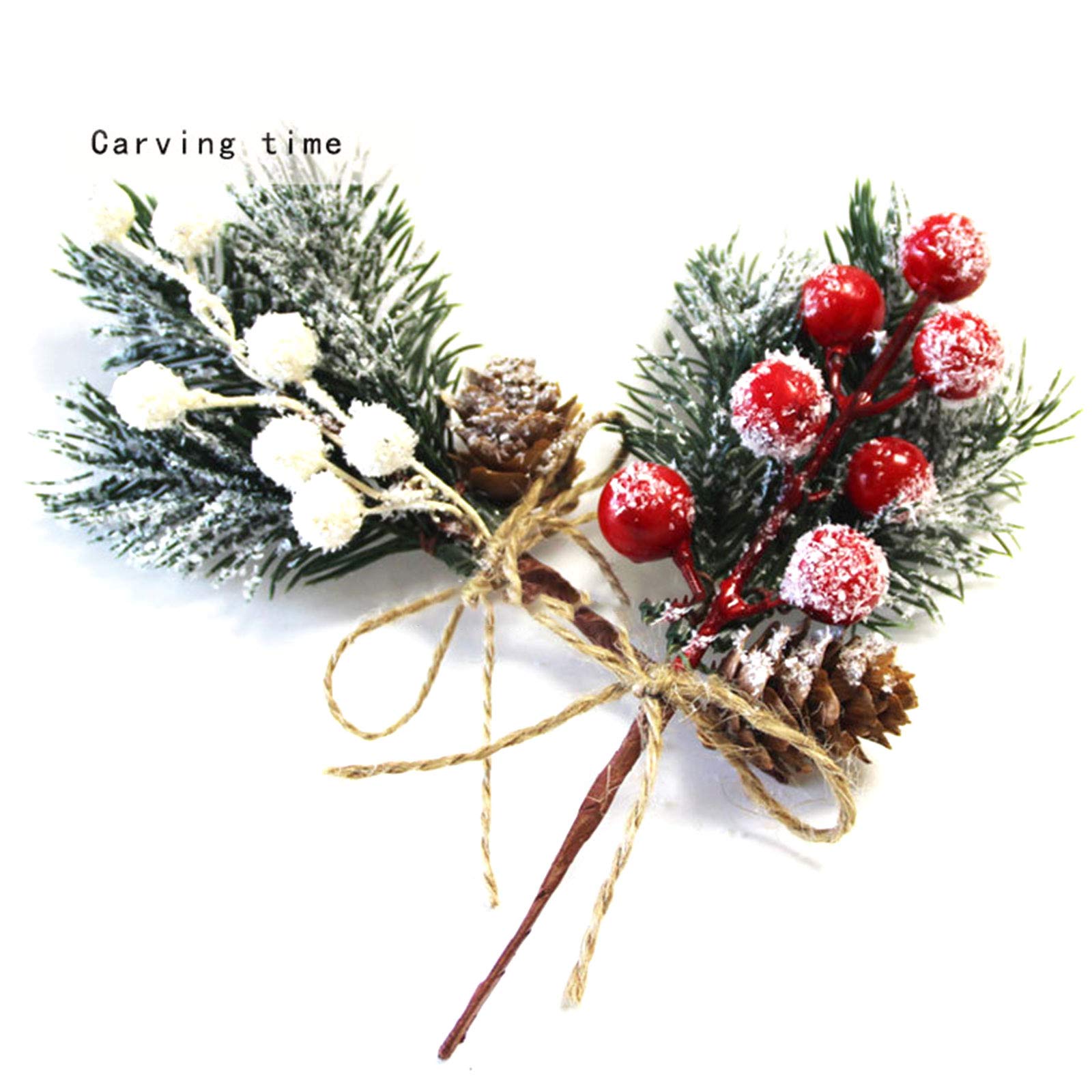 ZWMBYN 20pcs Artificial Red Berry Stems with Pine Branches & Twine Bow - Christmas Wreath Picks, Mini Flocked Holly Spray Stems for Holiday Tree Decorations, DIY Crafts, Xmas Home & Party Decoration (Red)