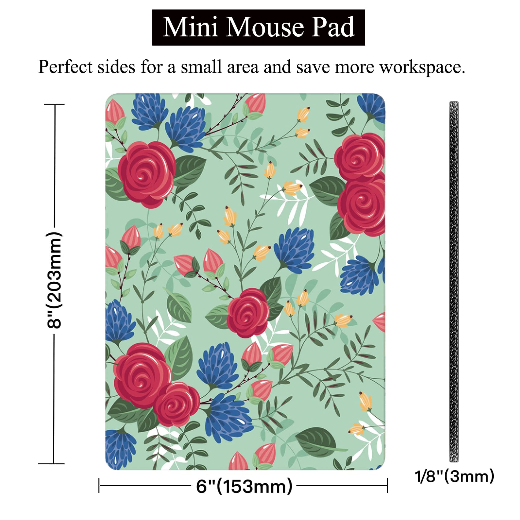 6x8 Inches Mini Mouse Pad - Non-Slip Rubber Base, Portable Square Mousepad for Wireless Mouse & Laptops - Waterproof, Durable for Travel, Home & Office Use (Red Rose Flowers Design) - Perfect for Gaming, Work & Study